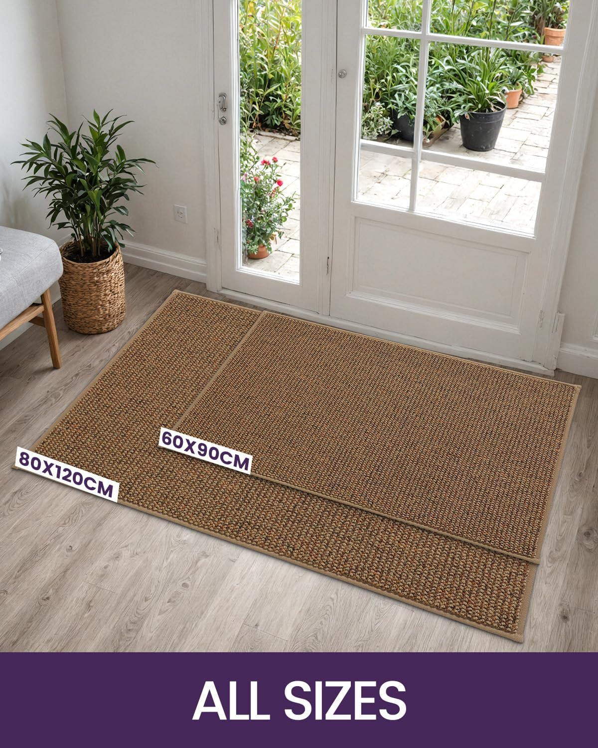 DEXI Front Door Mat Indoor Rugs for Entryway, Trap Dirt Non Slip Low Profile Absorbent Washable Doormat Entry Rug for inside Home Entrance, 80 X 120 Cm, Beige image number 2