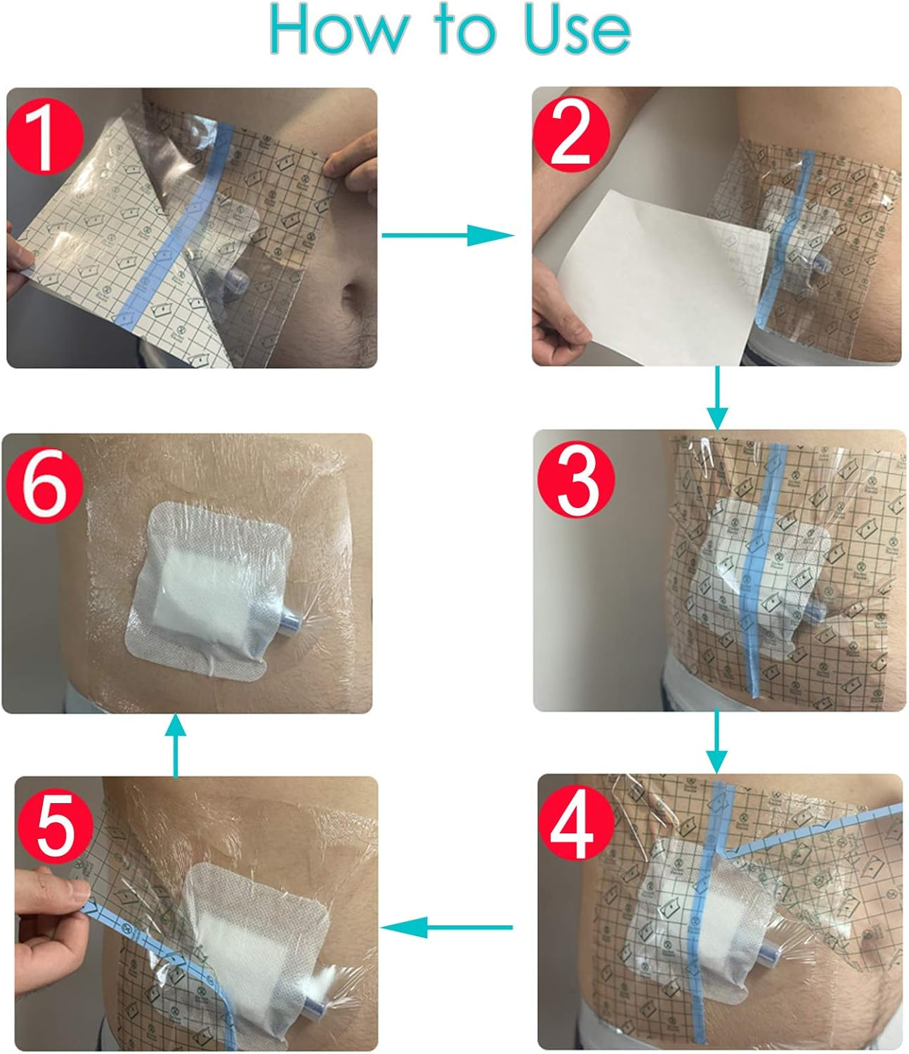 6"X6" Peritoneal Dialysis Catheter Ostomy Shower Cover Waterproof Shield Central Line, G Tubes Feeding/J Transparent Wound Protector Chest Port, 50PCS image number 4
