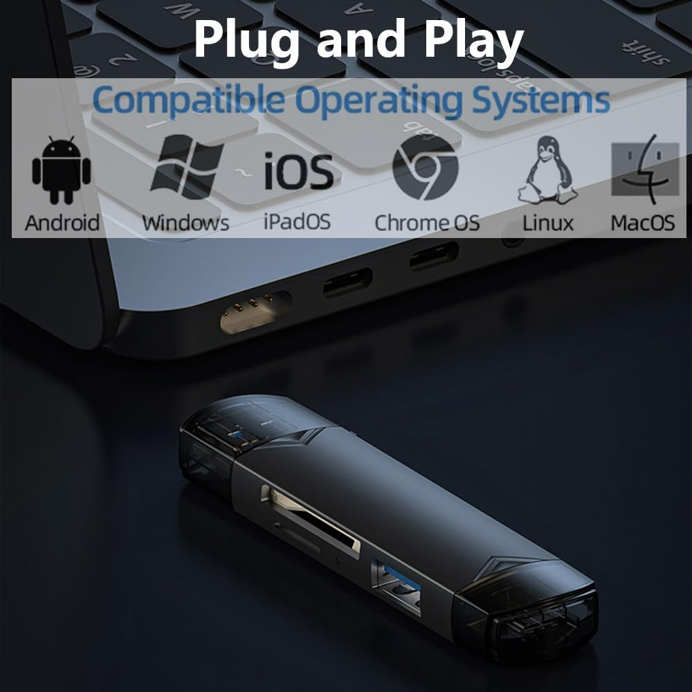 Vekol SD Card Reader USB C, 6-In-1 Micro SD to USB OTG Adapter USB 3.0 Portable Memory Card Reader for TF SDXC SDHC MMC RS-MMC Micro SDHC Card and UHS-I Cards image number 5