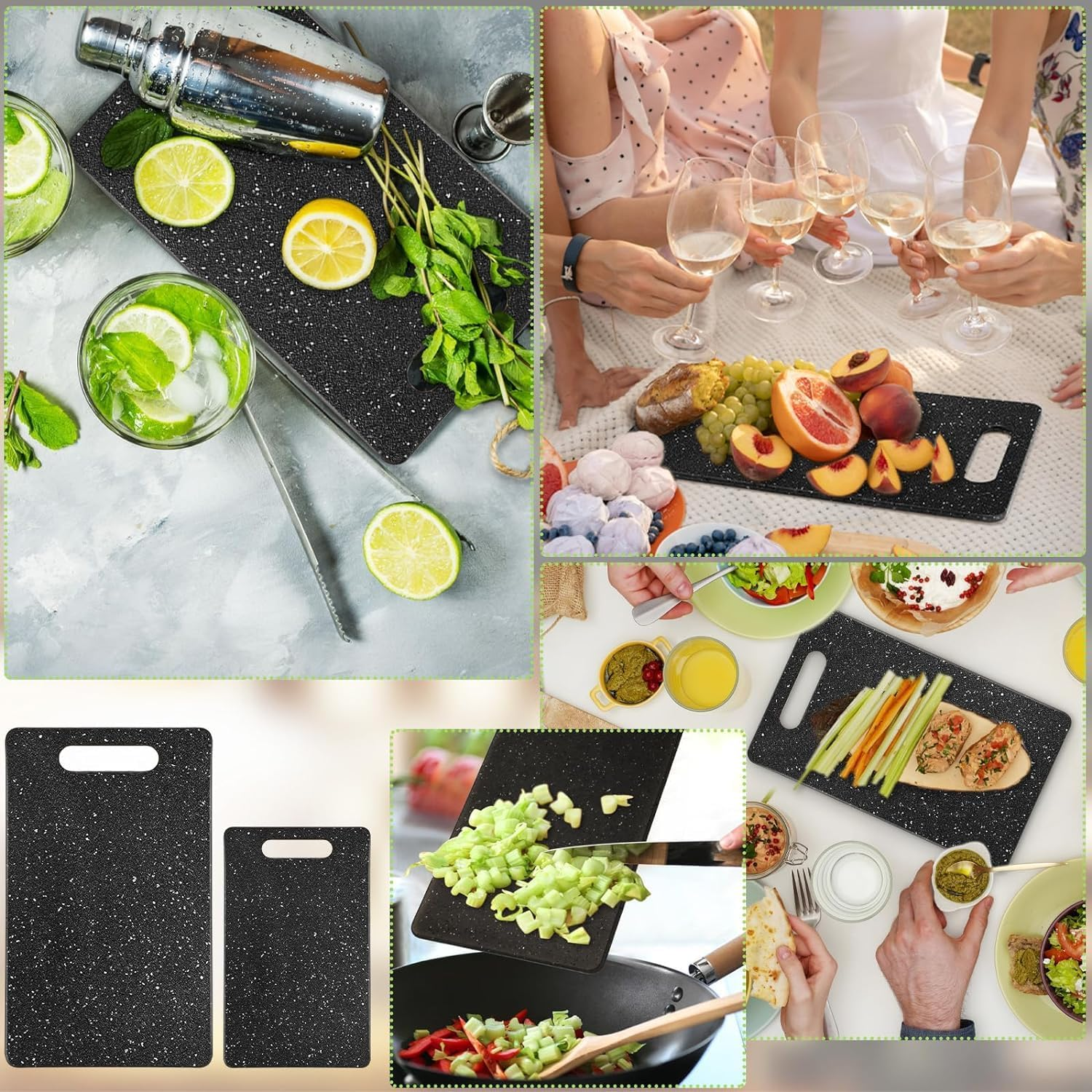 3-Piece Chef Chopping Board Set,Cutting Board Set for Kitchen,Easy Grip Handle Dishwasher Safe Cutting Boards for Food Fruits Vegetables Home,Bpa-Free Plastic,Black image number 6