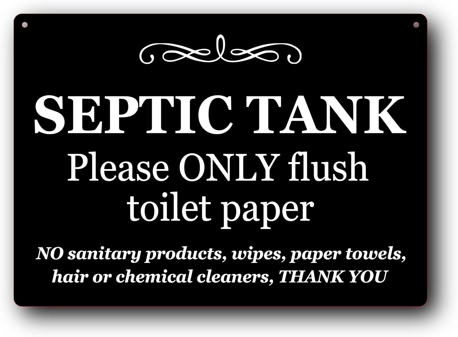 Septic Tank Sign 297Mm X 210Mm A4 - Black UV Printed Aluminium Composite - Septic Tank Please Only Flush Toilet Paper Sign - Indoor & Outdoor Use with Twine for Easy Hanging image number 4