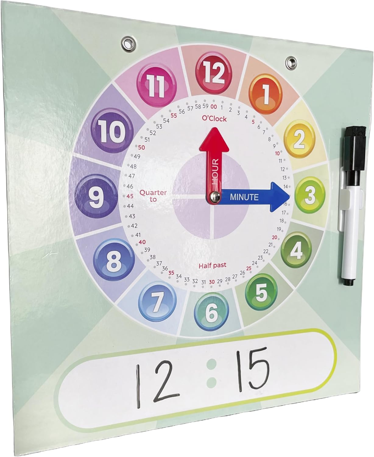 Kids Teaching Clock with Moveable Arms, Dry Erase Surface, Magnetic Hanging Strips, Educational Learning Tool for Time-Telling Skills. Perfect for Classrooms and Homes image number 2