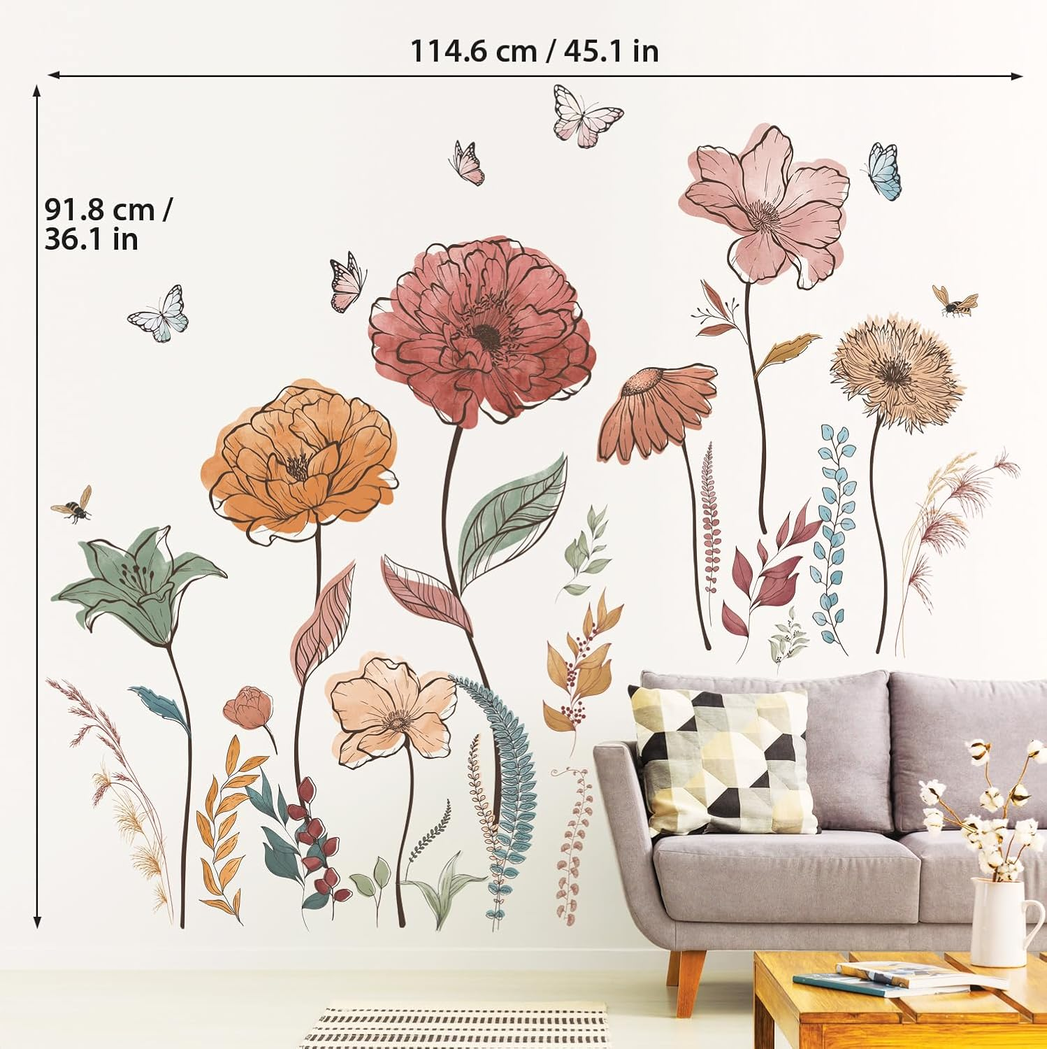 DECOWALL SG2-2420 Boho Flowers Wall Stickers Wildflower Floral Grass Garden Bedroom Living Home DIY Decor Art Colorful Pink Plants Removable Murals Nursery Leaves Leaf Potted Decoration image number 5