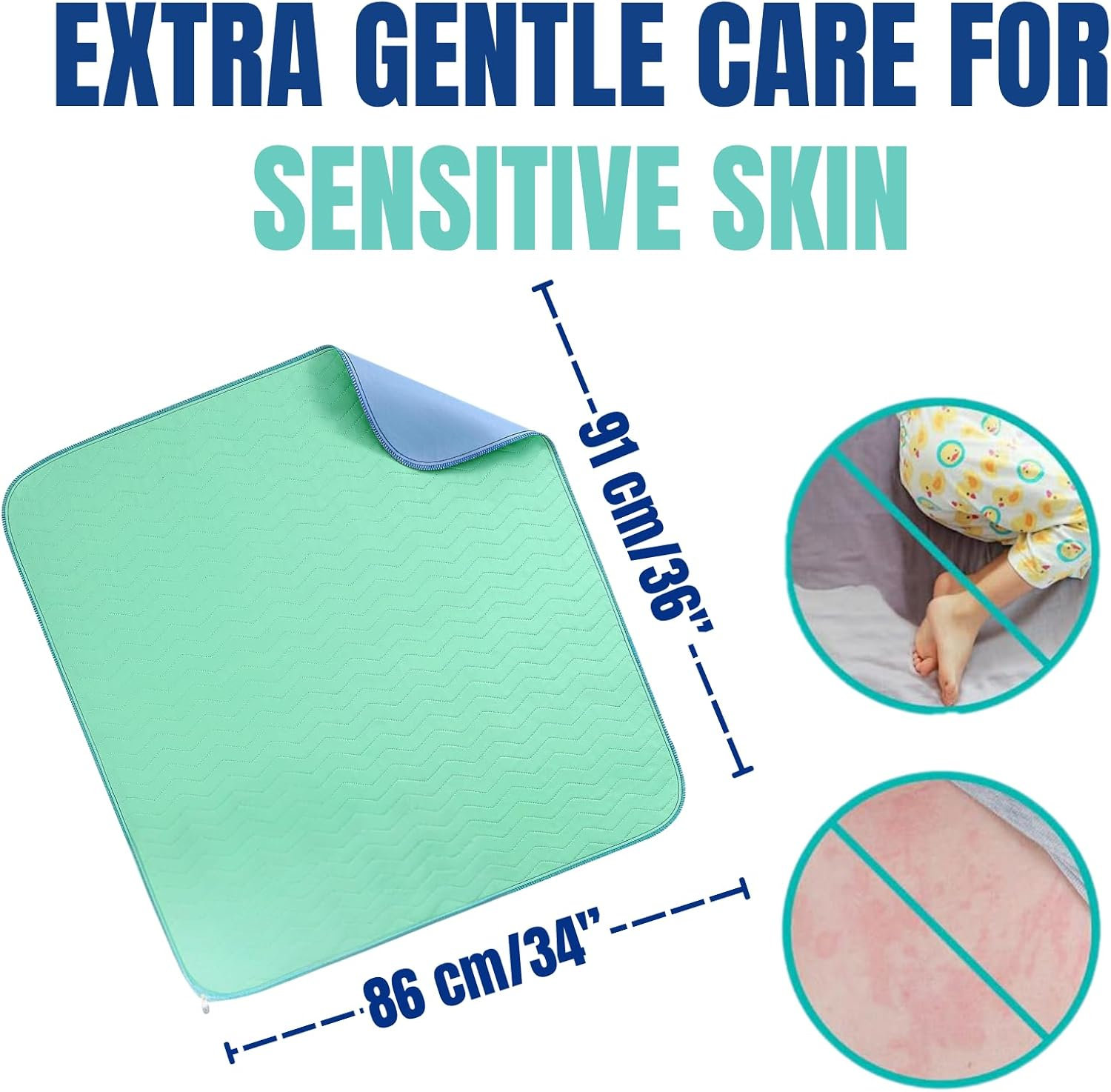 Washable Underpads 86 X 91 CM (2 Pack), JOMWEN Heavy Absorbency Reusable Incontinence Bed Pads for Adults, Kids, Elderly and Pets, Absorbent Protective Pads for Bed, Couch, Floor (Blue, 34" X 36") image number 4