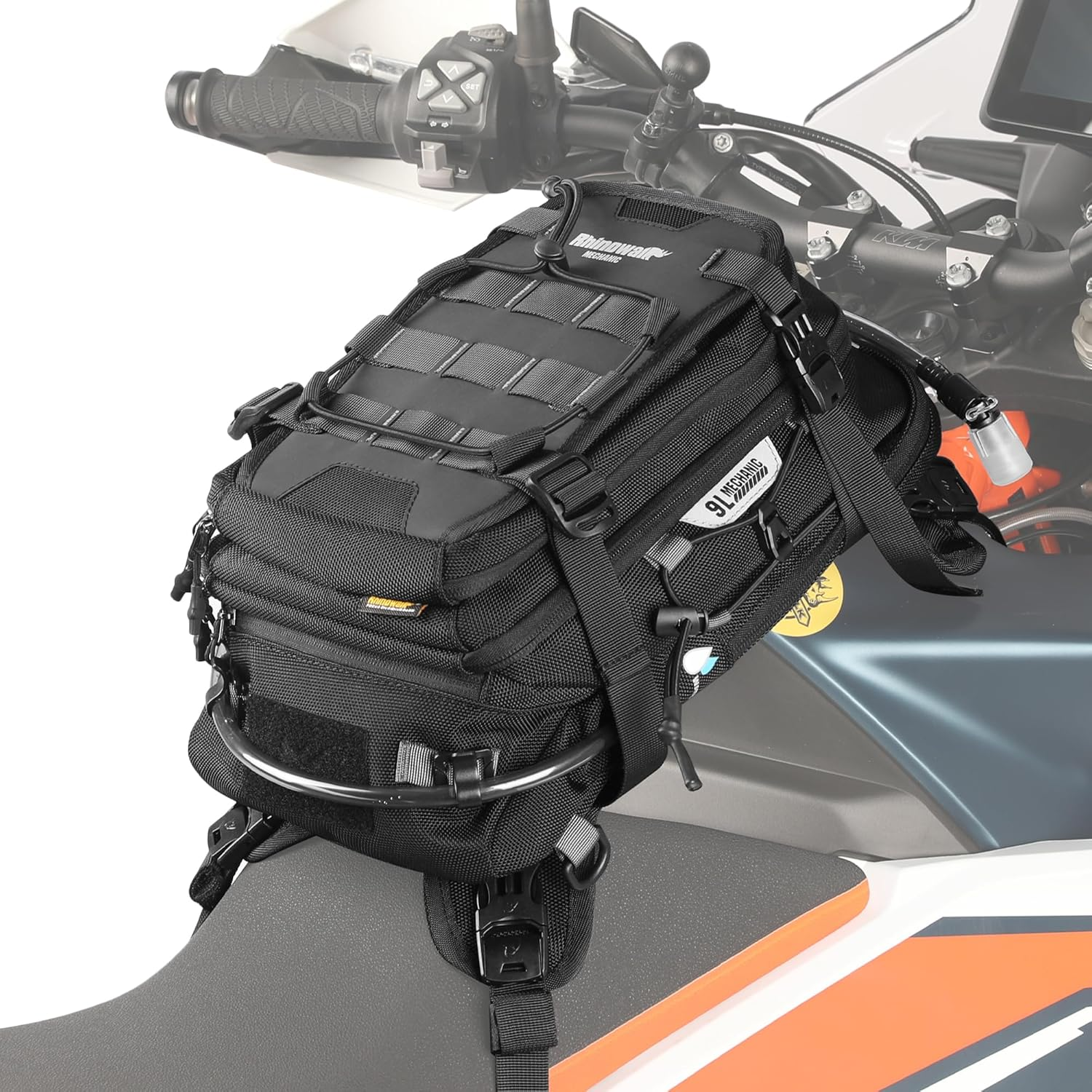 Rhinowalk Motorcycle Tank Bag Motorcycle Backpack with 1.5L Water Bladder MOLLE System Fits Honda Yamaha Suzuki Kawasaki Harley-Black