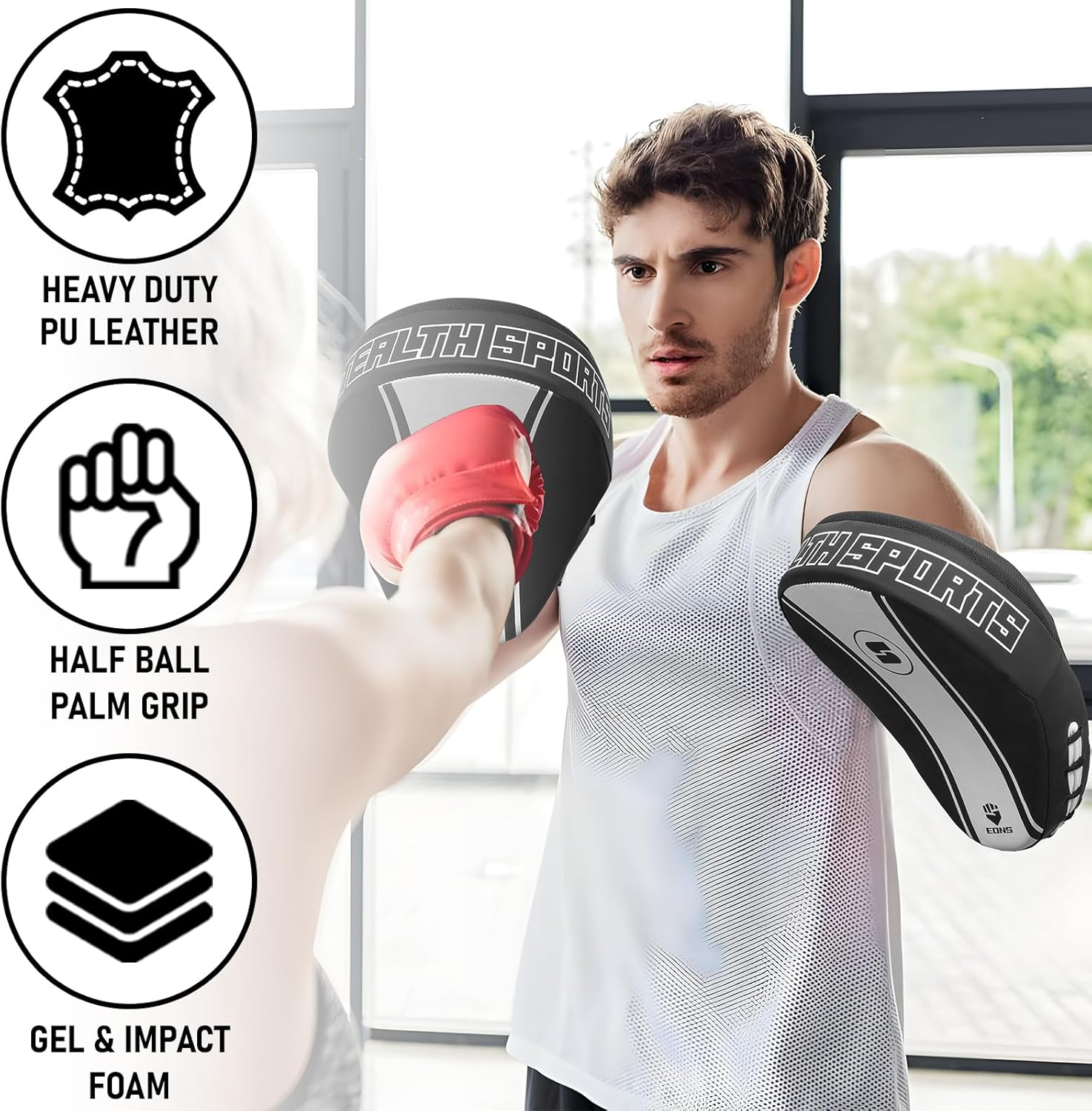 Stealth Sports Boxing Pads &ndash; Durable Curved Punching Pads &ndash; Ventilated Focus Mitts - Focus Pads for MMA Kickboxing Muay Thai Karate Sparring Martial Arts Hook and Jab Pads image number 5