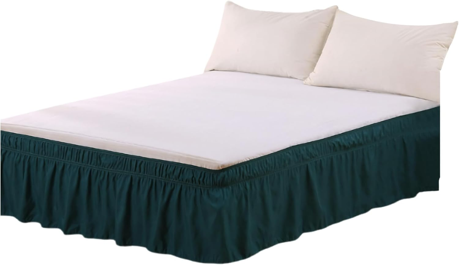 Wrap around Bed Skirt Full Bed,Valance Sheet Bed Skirts Queen Size (Dark Green, King) image number 3