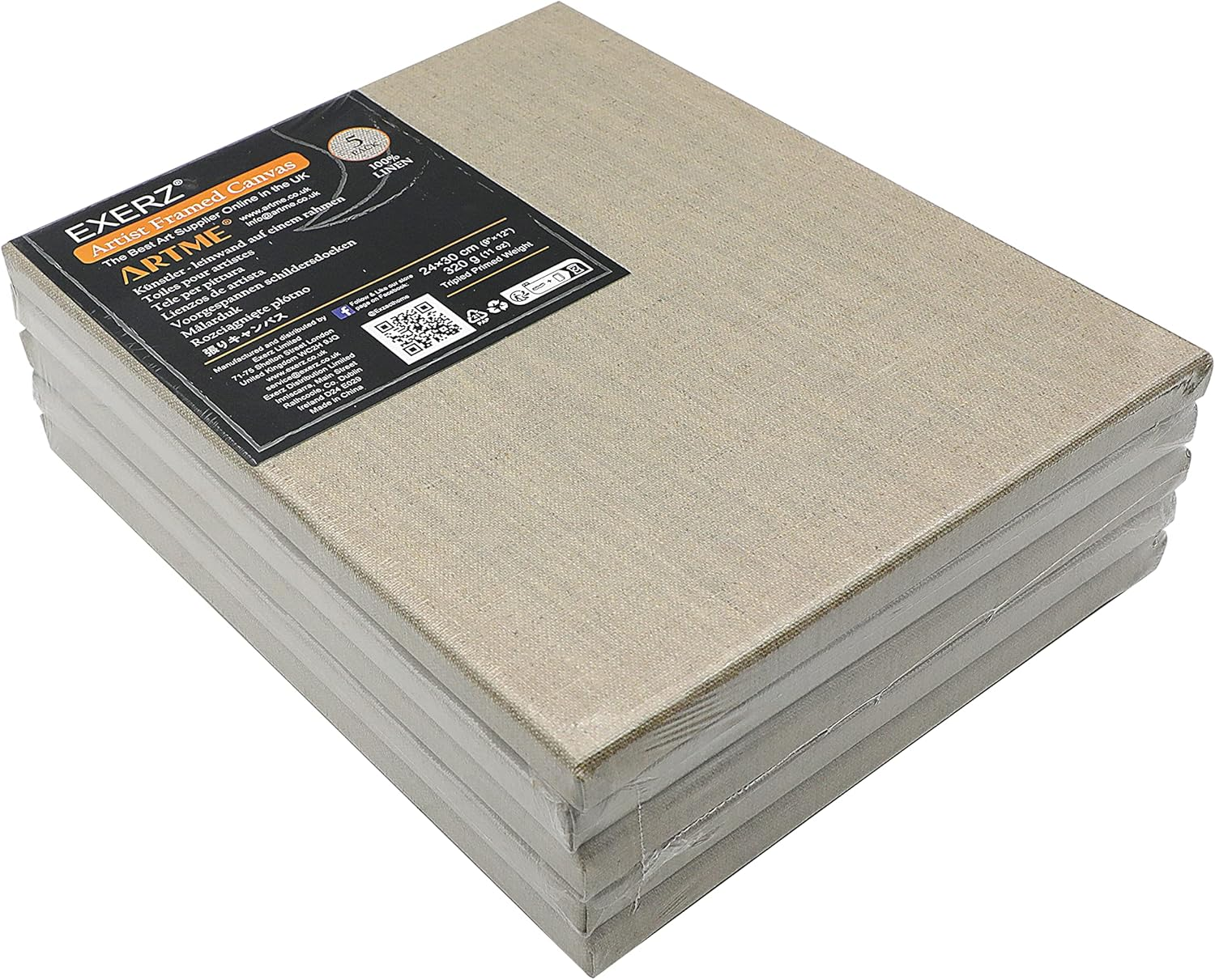 Exerz 24X30Cm Linen Canvas 5Pk - Stretched Canvas Framed 1.7Cm Pre-Stretched Artist Canvas - 280GSM 100% Linen Triple Primed/Acid Free/Medium Grain - Acrylic & Oil image number 3