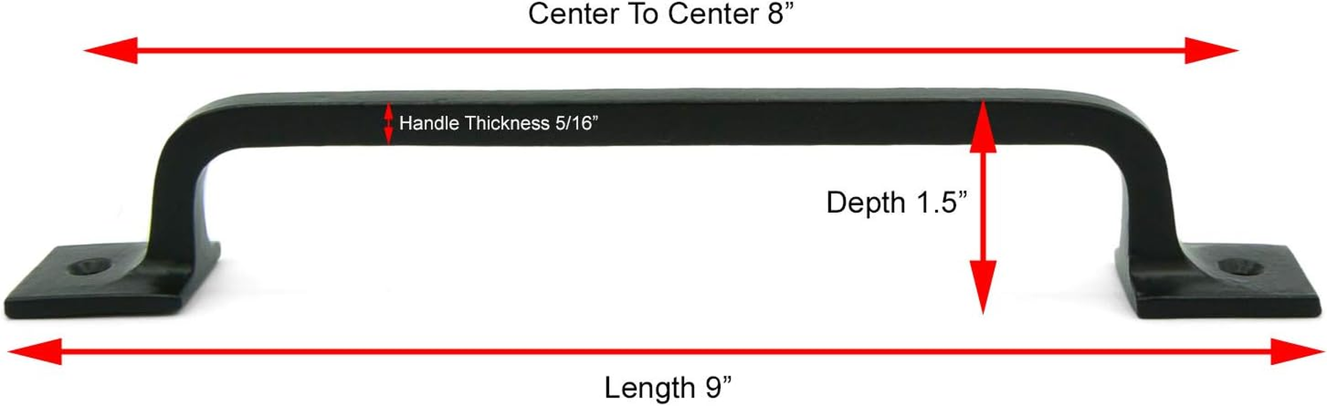 Black Cast Iron Pull Handles 9 Inch (Squared Base, Set of 2) - Cabinet Door Handles, Gate Handle Pull, Barn Door Hardware, Grab Handles image number 5