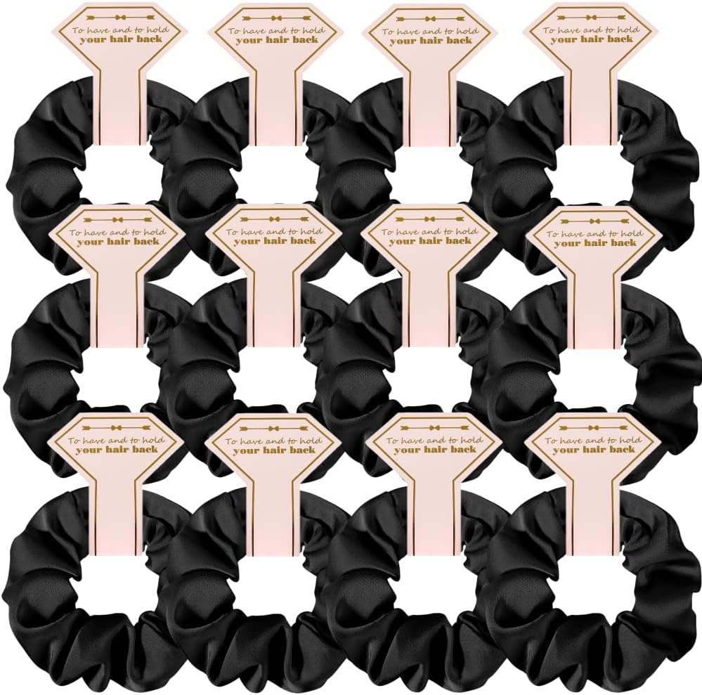 Hasoar New Smooth Linen Satin Bridesmaid Scrunchies 12 Pack Proposal Gifts Elastics Hair Ties Scrunchies Bachelorette Party Favors Satin Bridesmaid Gift for Bridal Wedding Parties Guests (Sage Green)