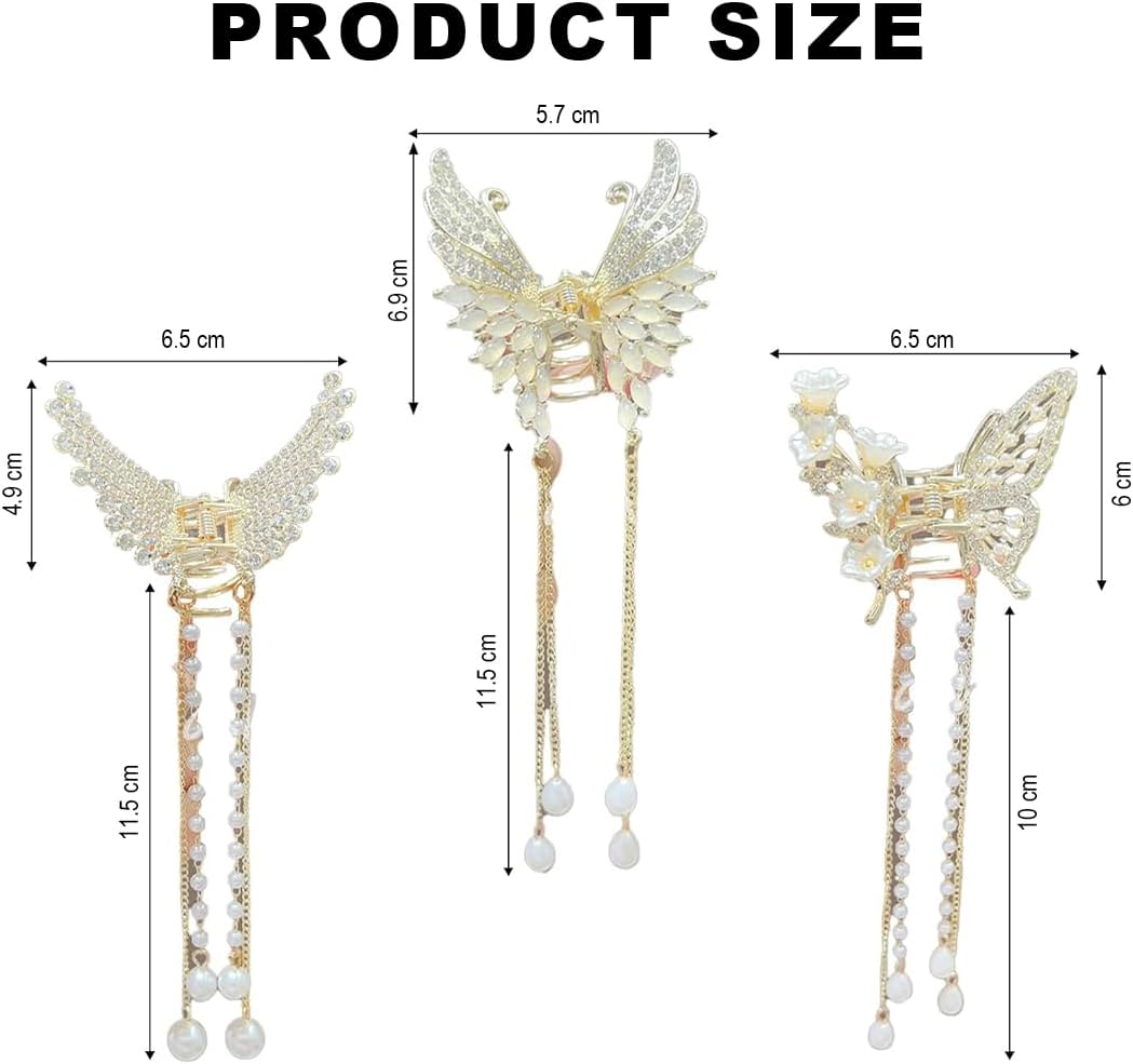 Bangbobi Butterfly Hair Accessories - Set of 3 Elegant Hair Clips with Metal and Pearls for Women and Girls - Hair Clip Butterfly Pearls Rhinestone image number 5