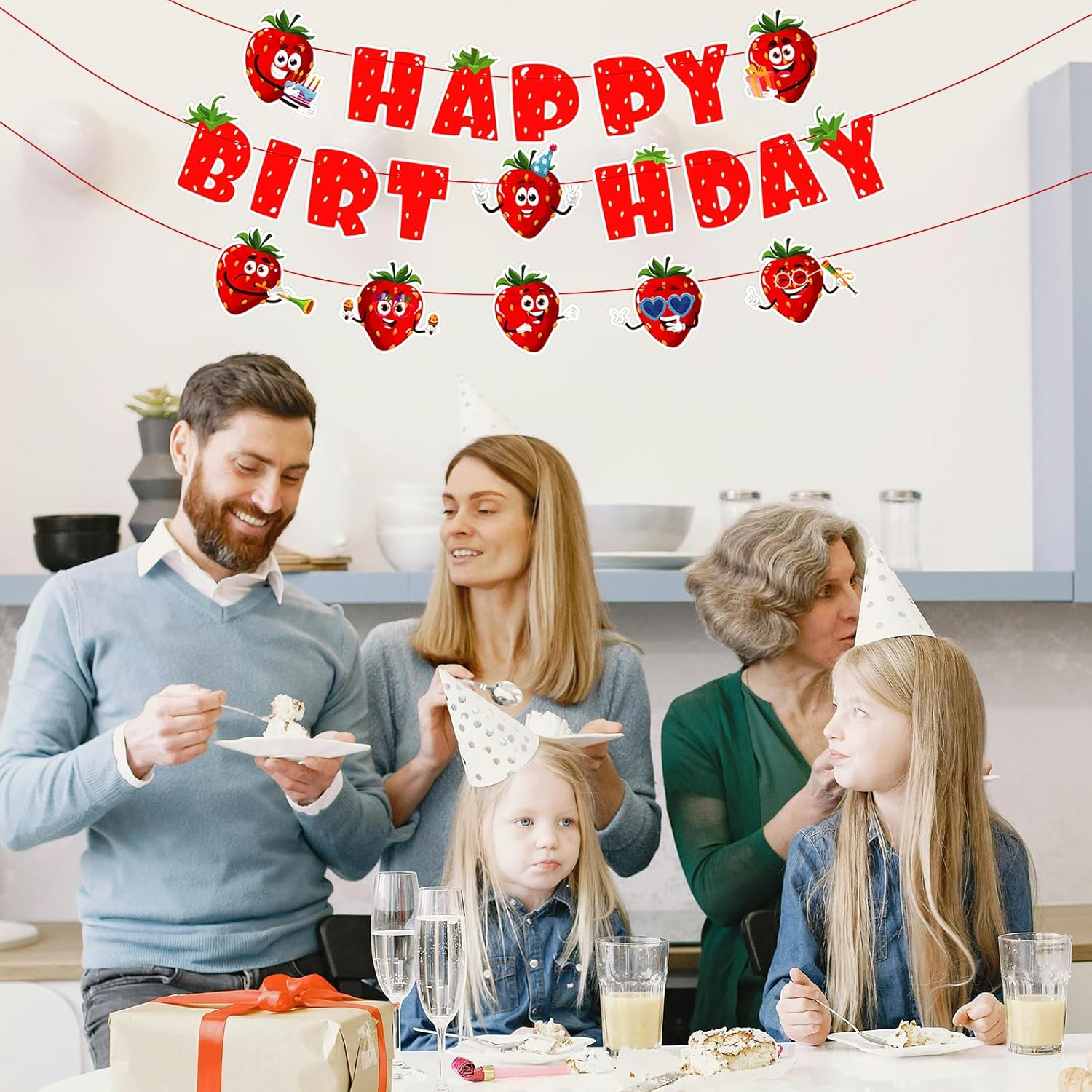 Strawberry Happy Birthday Banner, Red Strawberry Themed Party Banner Reliable Strawberry Hanging Banner Happy Birthday Backdrop for Sweet Girls Party Decoration Supplies image number 2