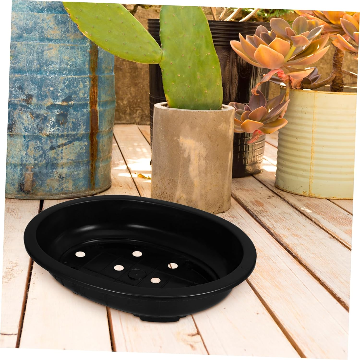 PAMINGONO 4Pcs Oval Drainage Bonsai Flower Pots Modern for Home Office Gardening for and Cacti Space-Saving Design Bottom Drainage