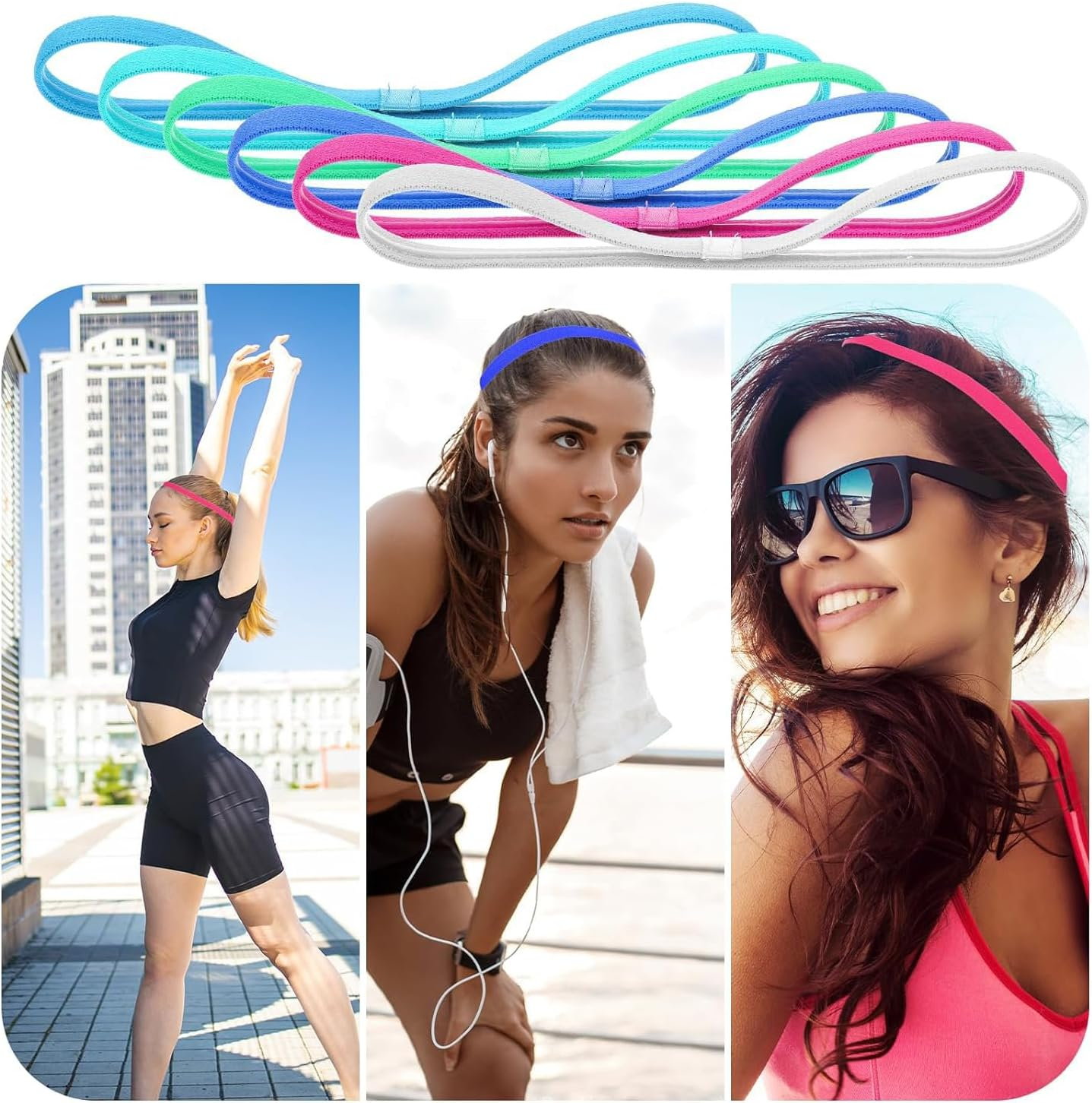 12-Pack Non-Slip Elastic Headbands for Sports & Workouts &ndash; Breathable Sweatbands for Running, Gym, Tennis, Yoga &ndash; 12 Vibrant Colors, Anti-Slip Design, Reusable & Stretchy for Men & Women ﻿ image number 6