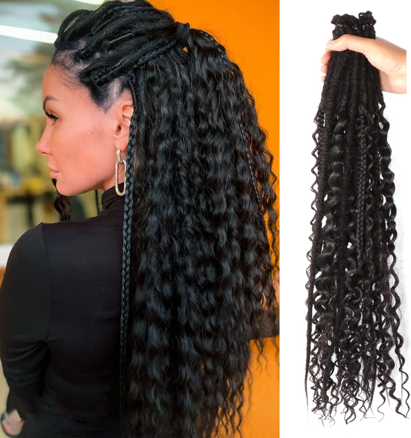 24 Inch Synthetic Dreadlock Extensions Hippie Single Ended Dreads 0.6 Cm Width Loc Extensions Reggae Style Crochet Hair for Women (T1B/Blue, 3 Styles Mixed 24 Inch(18 Strands))