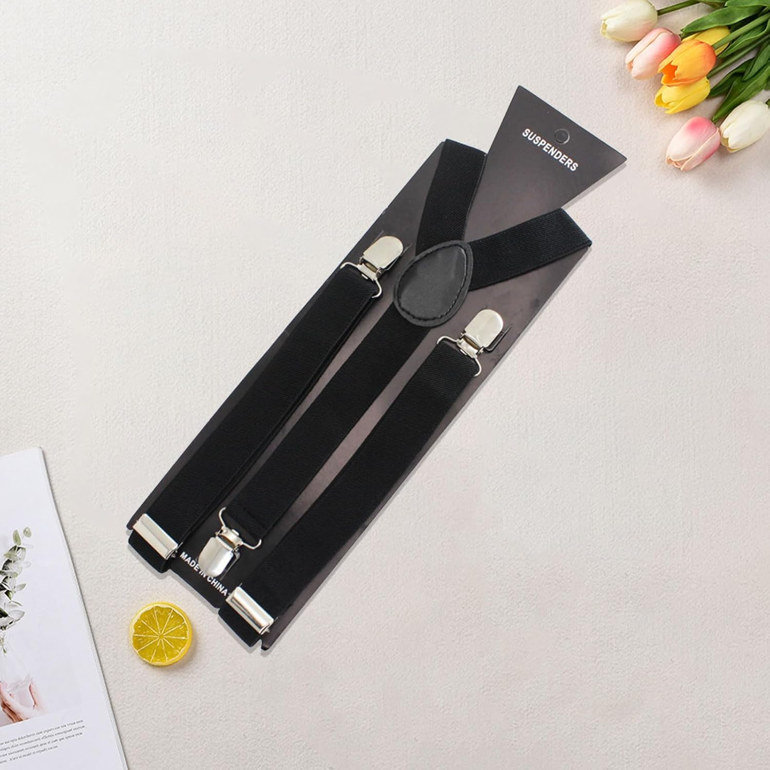 Suspenders Men, Black Suspenders, Solid Straight Clip Suspender, Elastic and Adjustable Men'S Braces(Black) image number 3