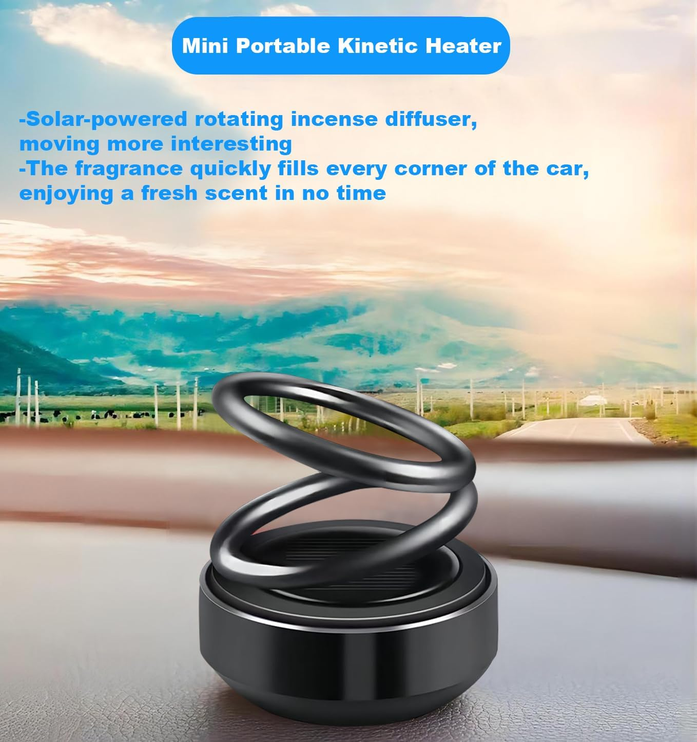 Solar Powered Car Air Freshener, Double Ring Rotating Diffuser, 360-Degree Aromatherapy, Car Interior Accessory (Black) image number 6