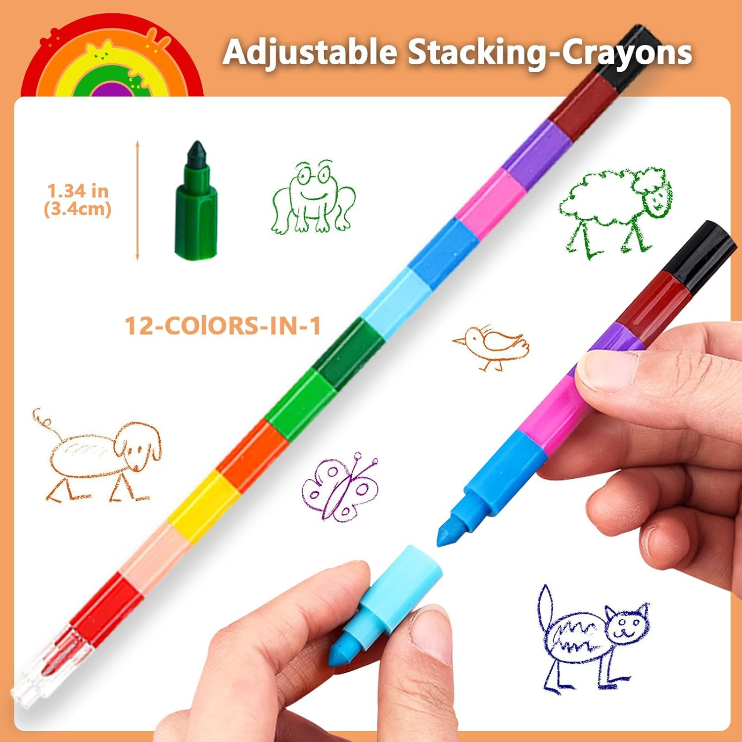 18 Pcs Stackable Crayons, 216 Counts Mini Crayons, Coloured Crayon for Kids,12 Vibrant Colours Rainbow Markers for Drawing, Gifts, Party Favours