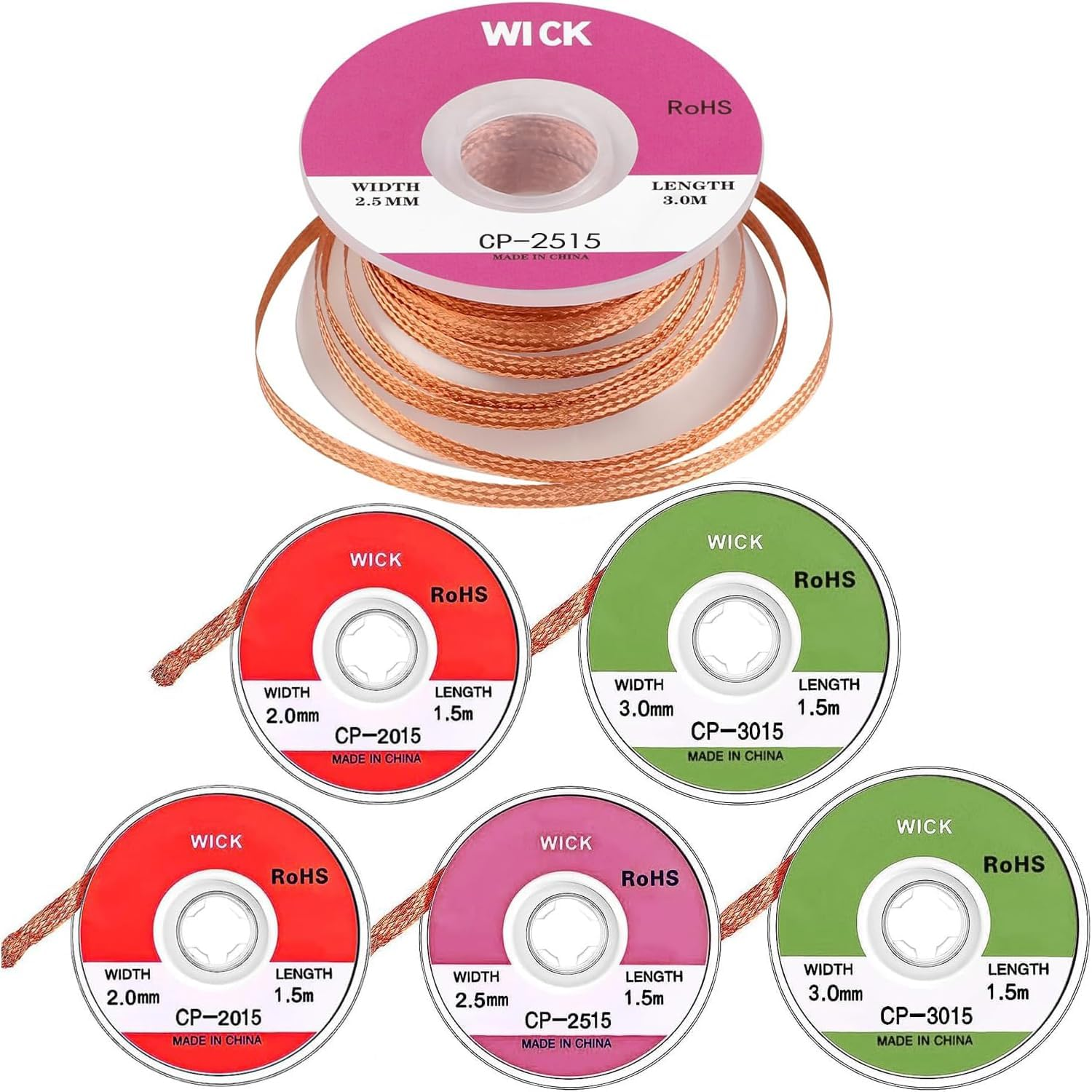 6 Pcs Solder Wick Solder No-Clean Braid Wick Set, 1.5 Meter Length Desoldering Braid Wick (2.0 Mm, 2.5 Mm, 3.0 Mm) image number 3