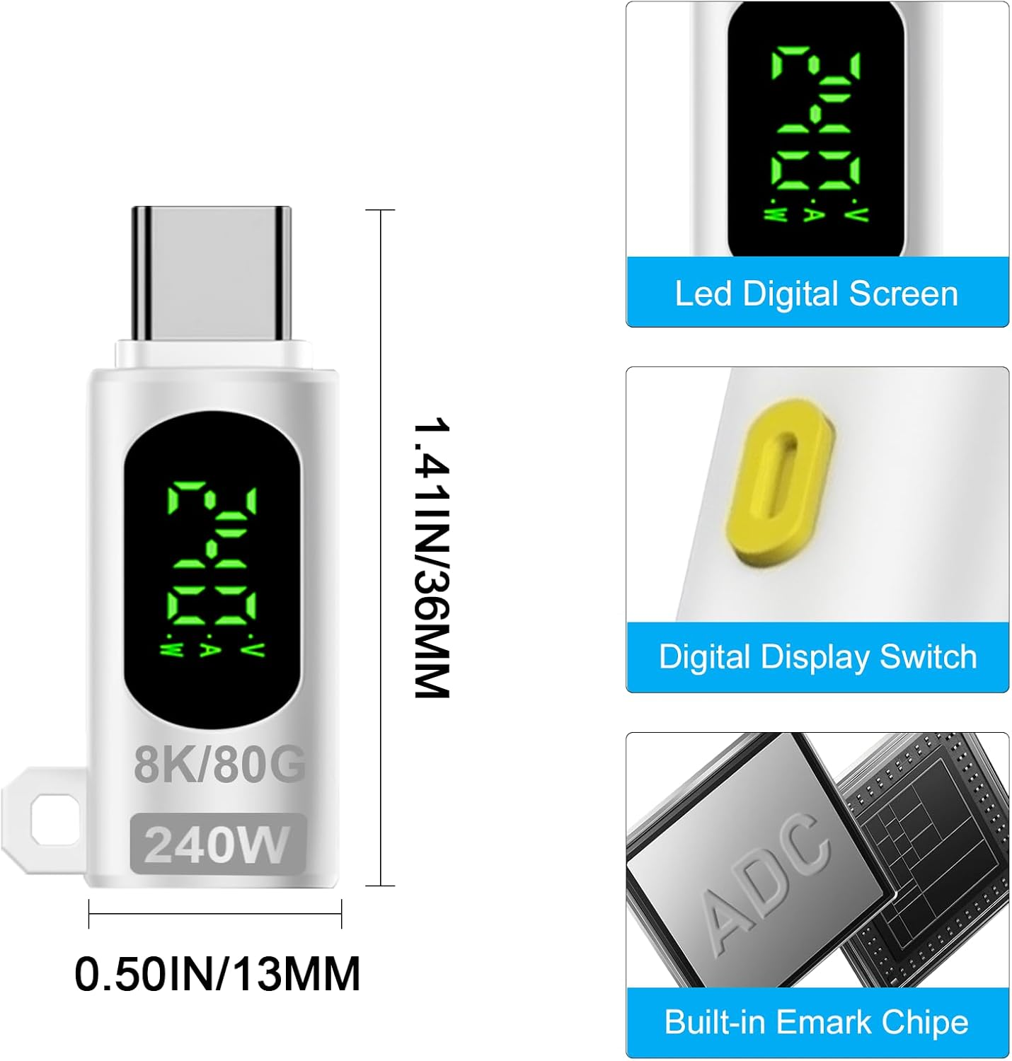 Danfetsoy USB C Extender Adapter 80Gbps, USB C Male to Female Adapter with Digital Display Switch Support Thunderbolt 4, 240W, 8K@60Hz for Lapel Microphone, Mouse and Keyboard,Etc(2 Pack)