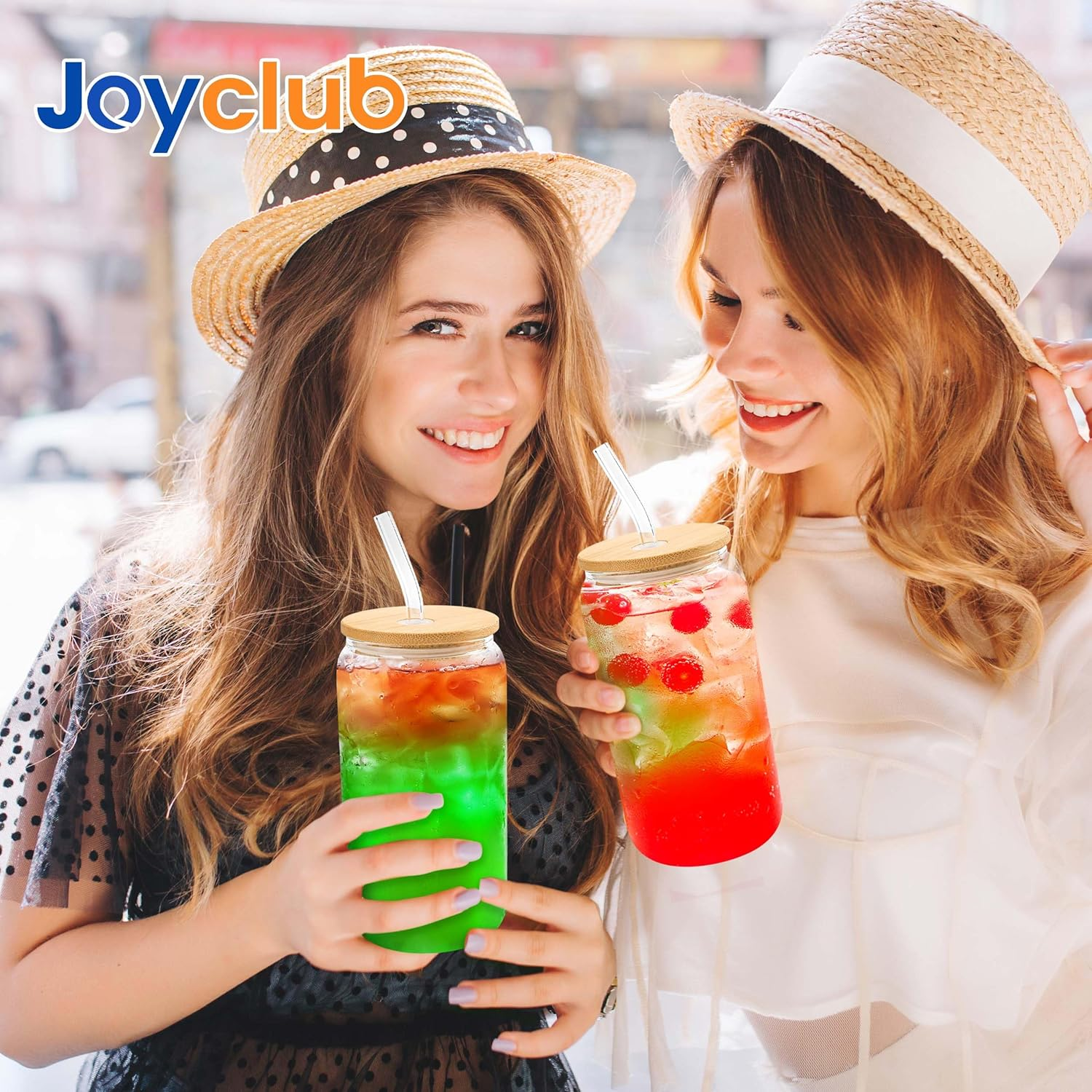 Joyclub Glass Cups with Bamboo Lids and Straws 2 Set 16 Oz Reusable Iced Coffee Cup Beer Can Drinking Jars for Smoothie Whiskey Boba Soda Tea Gift image number 6