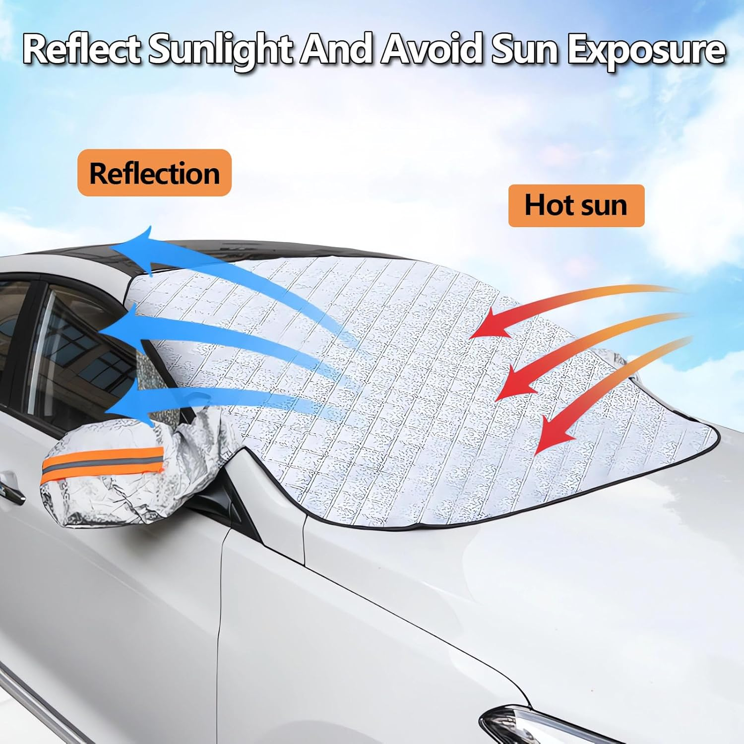 Car Windshield Sun Shade, Sunshade Front Window Automotive Covers, Magnetic Windshield Cover, Car Windscreen Cover with Side Mirror Cover, 145 * 110Cm, Waterproof, Thicker Material for Any Weather
