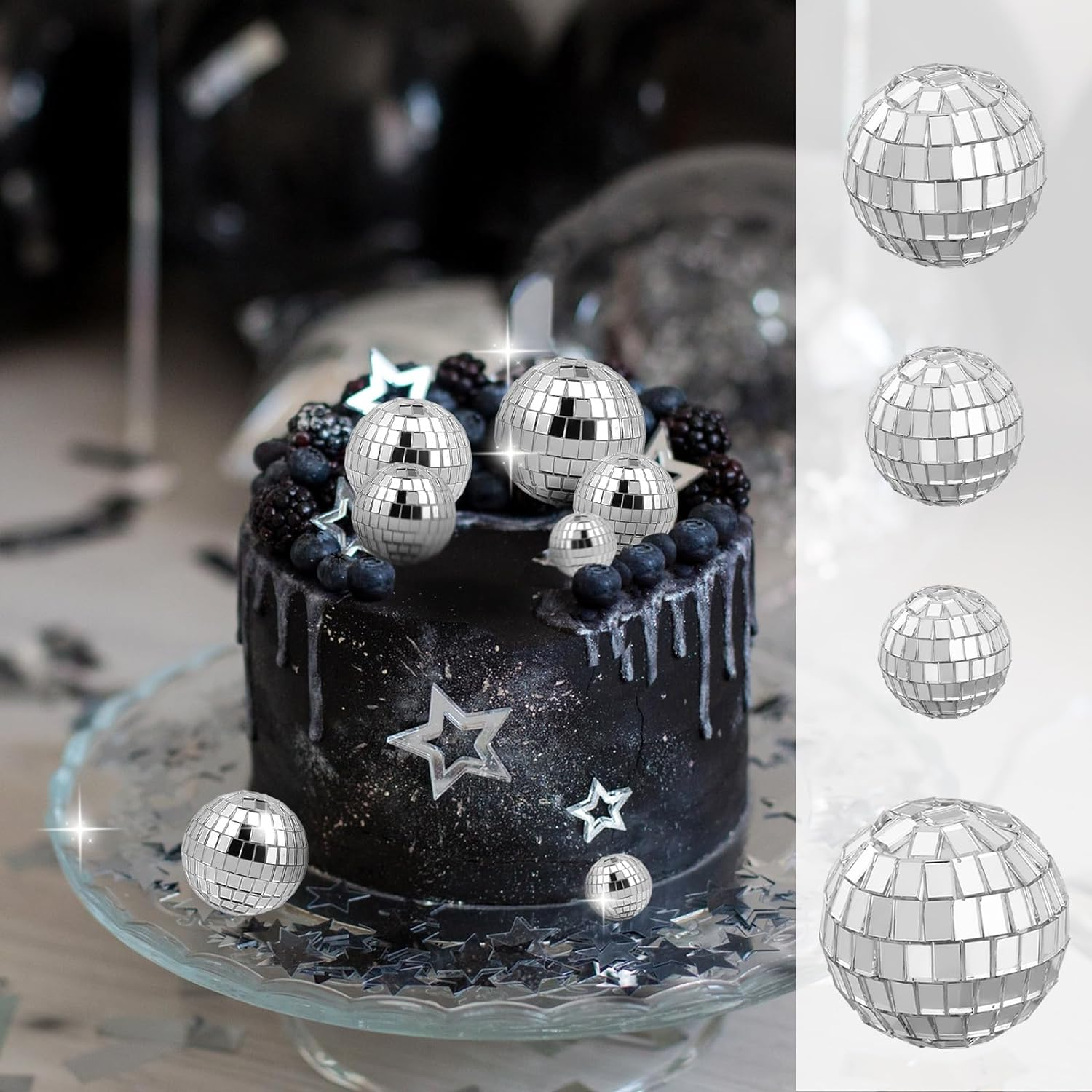 7PCS Disco Ball Cake Topper, Disco Ball Cake Decorations Different Sizes, 70S Disco Themed Dance Party Supplies, Small Disco Balls for Cake Dessert Accessories Disco Party Ornament (Silver) image number 3