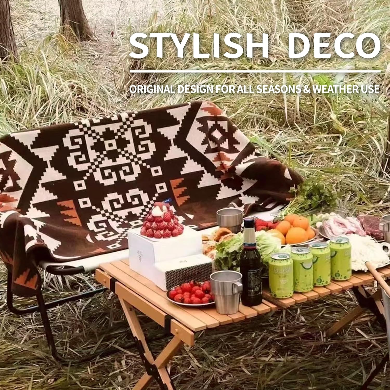 ACUSHLA Merino Wool Camp Blanket - Warm, Thick, Washable, Large Throw Great for Outdoor Camping All Seasons Suitable Indian Style 201 79X63 image number 2