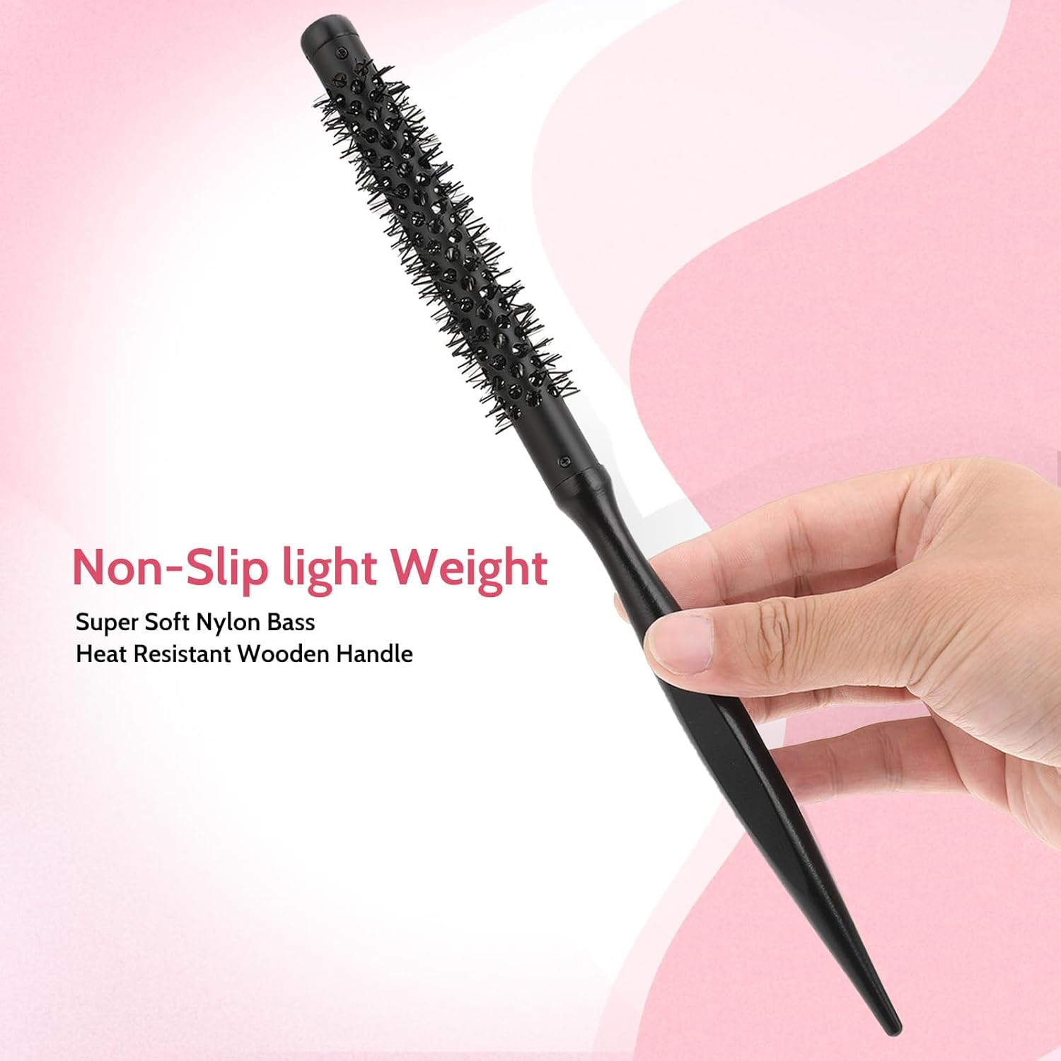 Sliverdew Mini Quiff Roller Brush, 1/2 Inch with Wooden Handle and Nylon Bristles, Portable Curling Brush for Short Hair, Travel, Salon-Like Styling Results image number 3