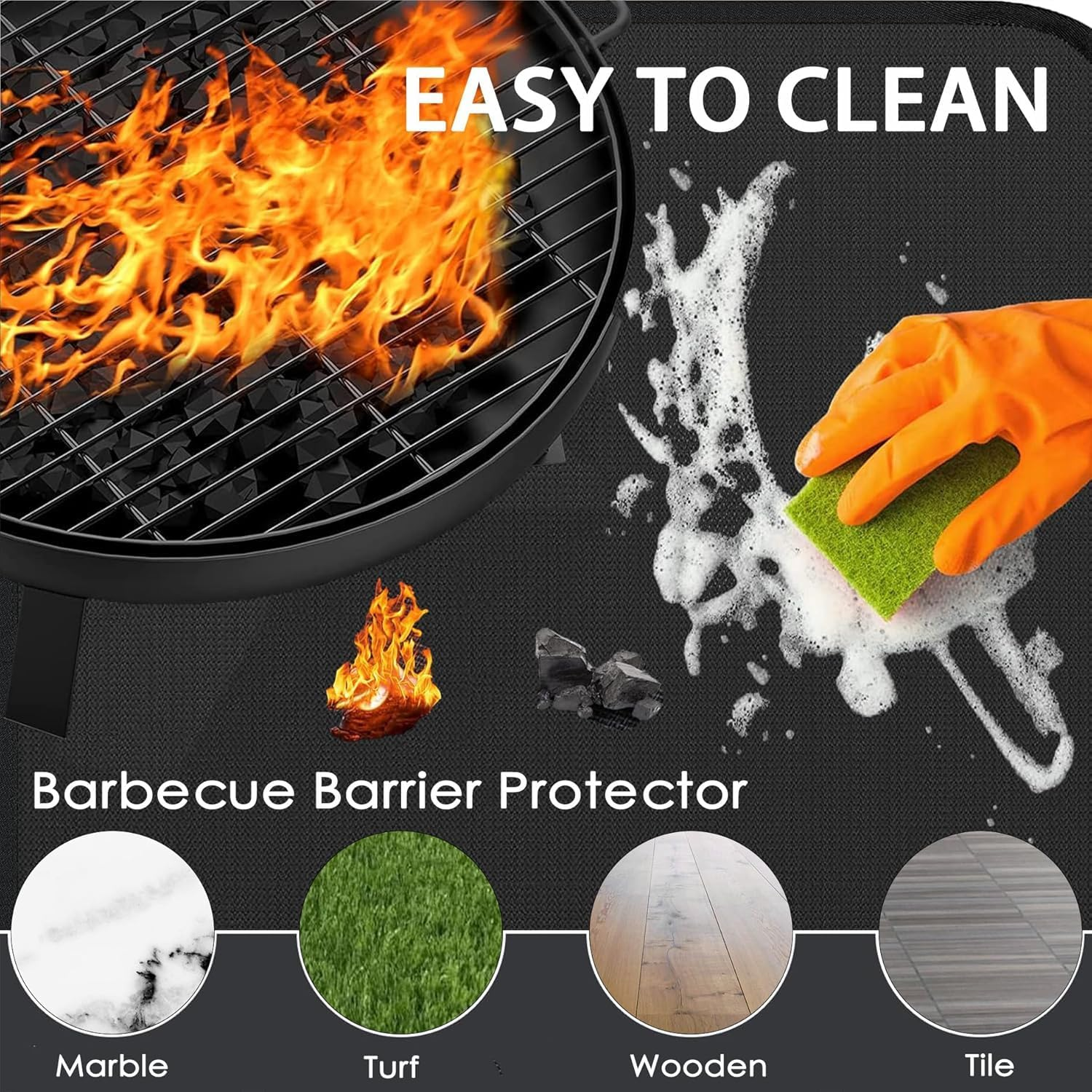 Large Fireproof under Grill Mat, Double-Sided Fire Pit Mat for Outdoor Grill,Oil-Proof Waterproof BBQ Protector for Decks and Patios, Indoor Fireplace Mat Prevents Ember Damage Wood Floor(76 * 122Cm) image number 6