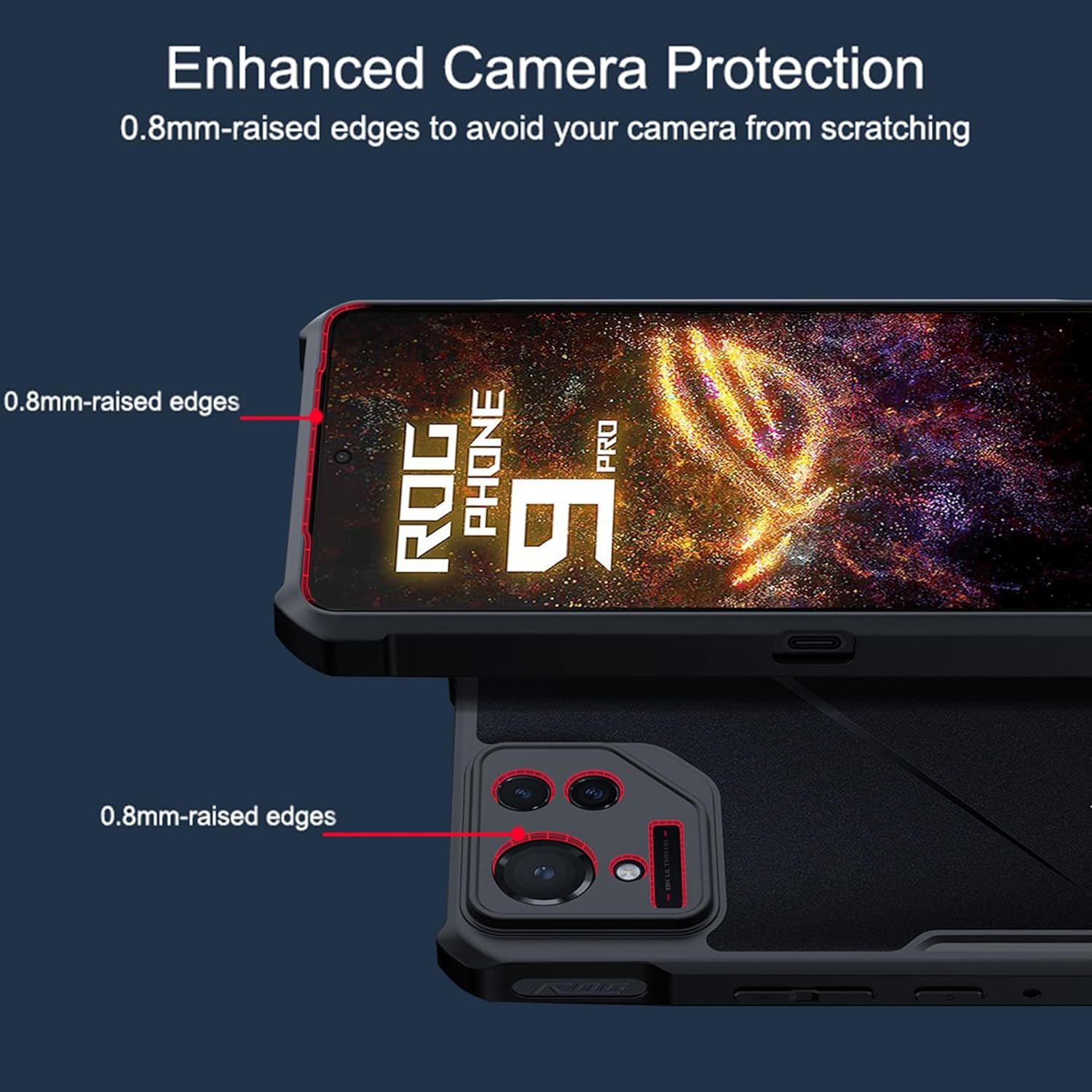 Guizzcg for ASUS ROG Phone 9 Case, Ultra-Thin Cover Soft TPU Bumper+ Acrylic Clear Back Military Grade Airbags Drop Protection[1 Tempered Film],Film Black image number 5