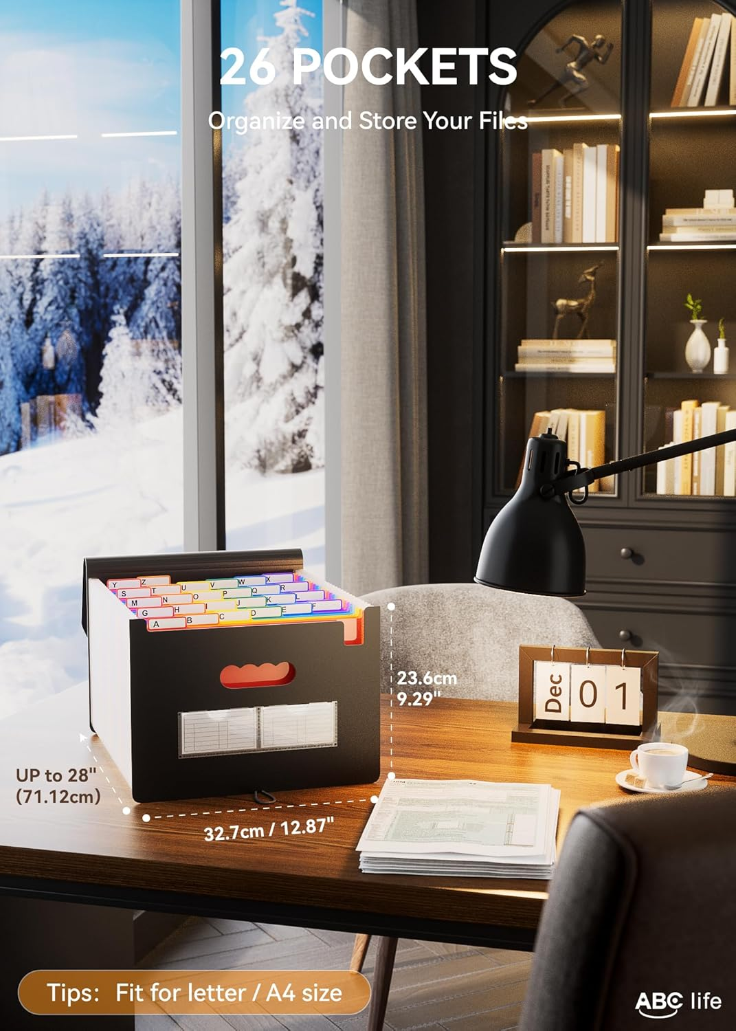 24 Pockets Expanding File Folder with Cover/Accordion File Organizer/A4 Letter Size Portable Expanding Paper Organizer High Capacity Plastic Portable Bag Colored Tab for Business/Office/Filing Box - A 26 Pockets image number 6