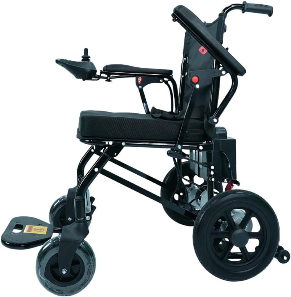 Electric Wheelchair - Powered Lightweight Foldable - Geezcare Motorized for Adult Seniors, 500W Power - 23Kg Weight with Battery - Airline (MSDS) and Cruise Approval with Aluminium Frame, Detachable Battery & Liftable Armrest - Thick Cushion Seats-Compact Comfort in Purple & Black (Black) image number 3