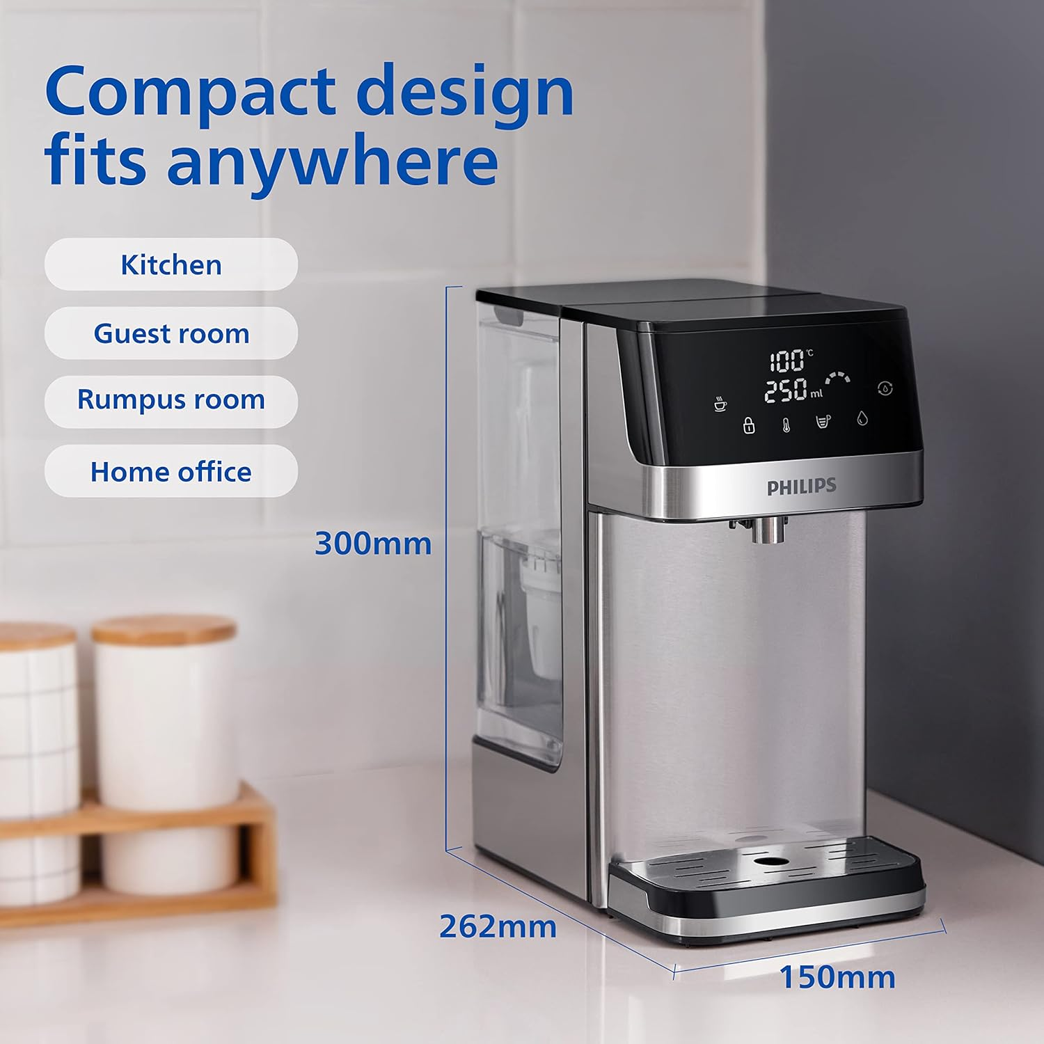 Philips Water Station Dispenser for Filtered Hot Water 6 Temperature Presets Touch Screen Reduces Chlorine Limescale Heavy Metals Microplastics and PFOA 2.2L Capacity