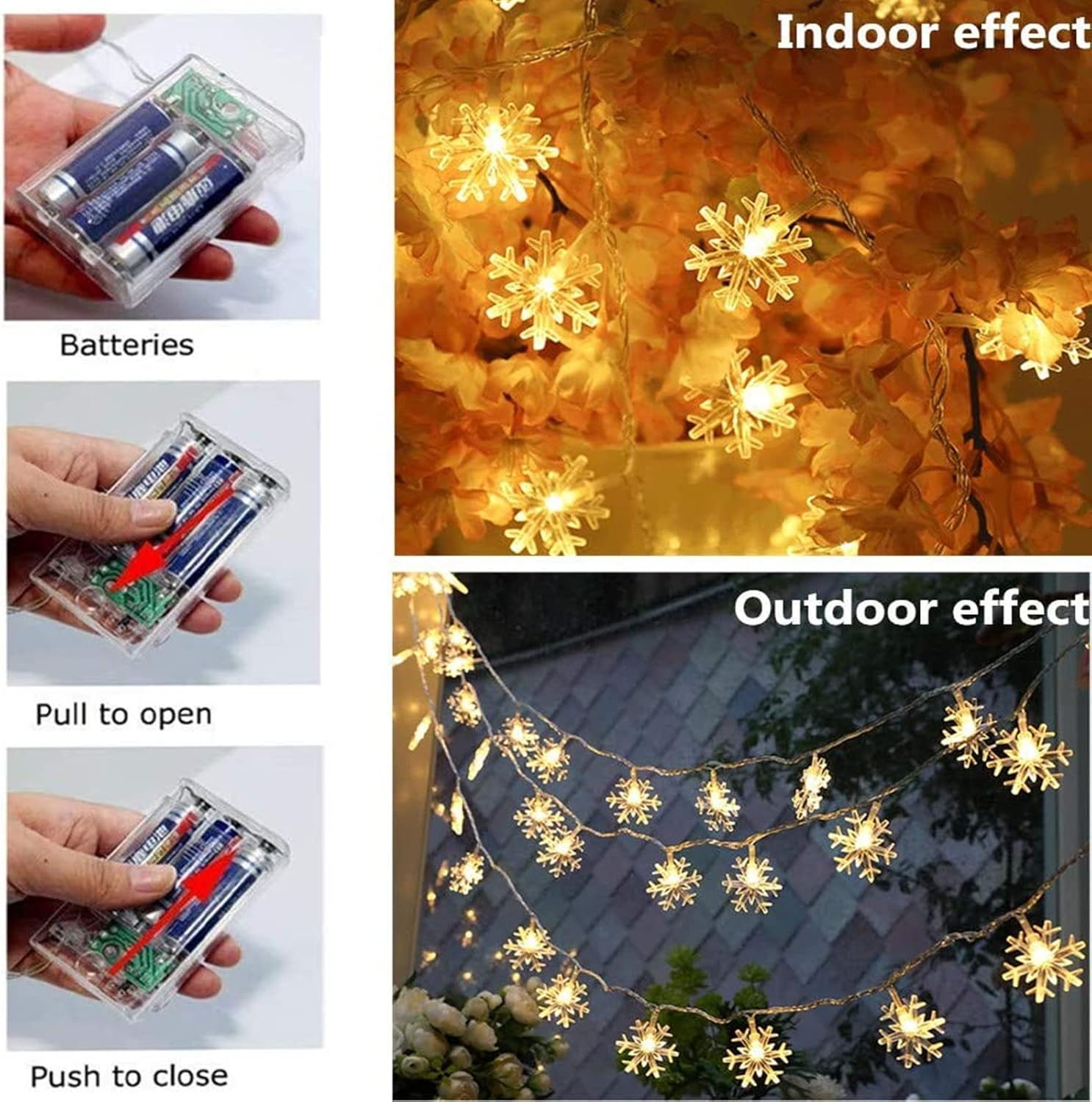 MILEXING Christmas Lights, Snowflake String Lights 19.6 Ft 40 LED Fairy Lights Battery Operated Waterproof for Xmas Garden Patio Bedroom Party Decor Indoor Outdoor Celebration Lighting (Warm Color) image number 4
