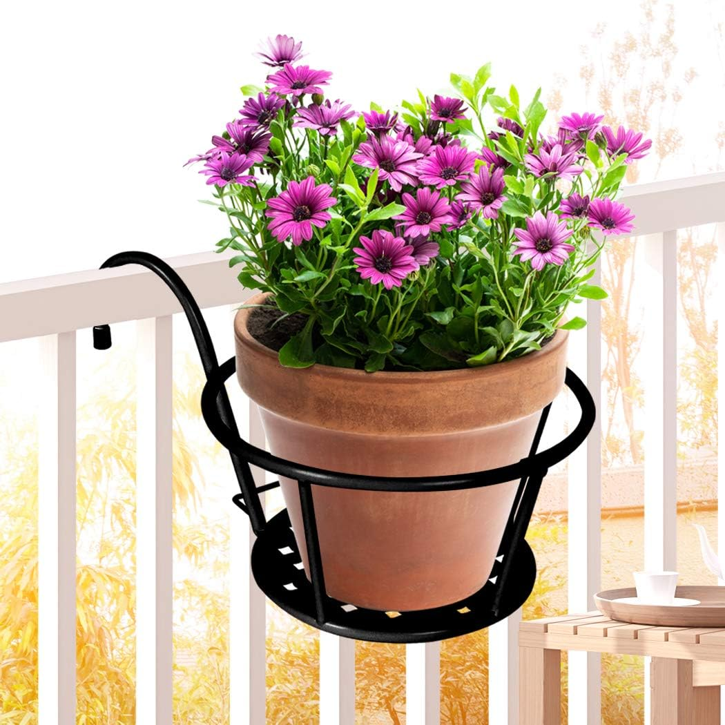 Levede Rail Pot Plant Basket Metal - Holder, Outdoors, Indoors, Shelf, Flower, Balcony, Planter, Stand, Black image number 5