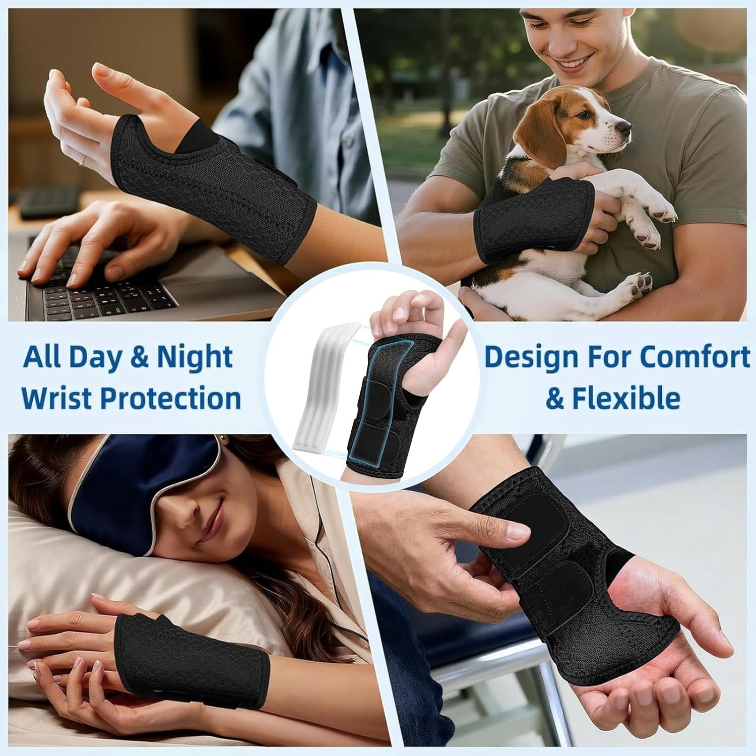 Carpal Tunnel Wrist Brace with Splint, Adjustable Wrist & Hand Support, Relieves Dequervain'S Tenosynovitis, Tendonit, Day & Night Wear for Pain Relief, Fits Left & Right Hand, Men & Women (Right) image number 2