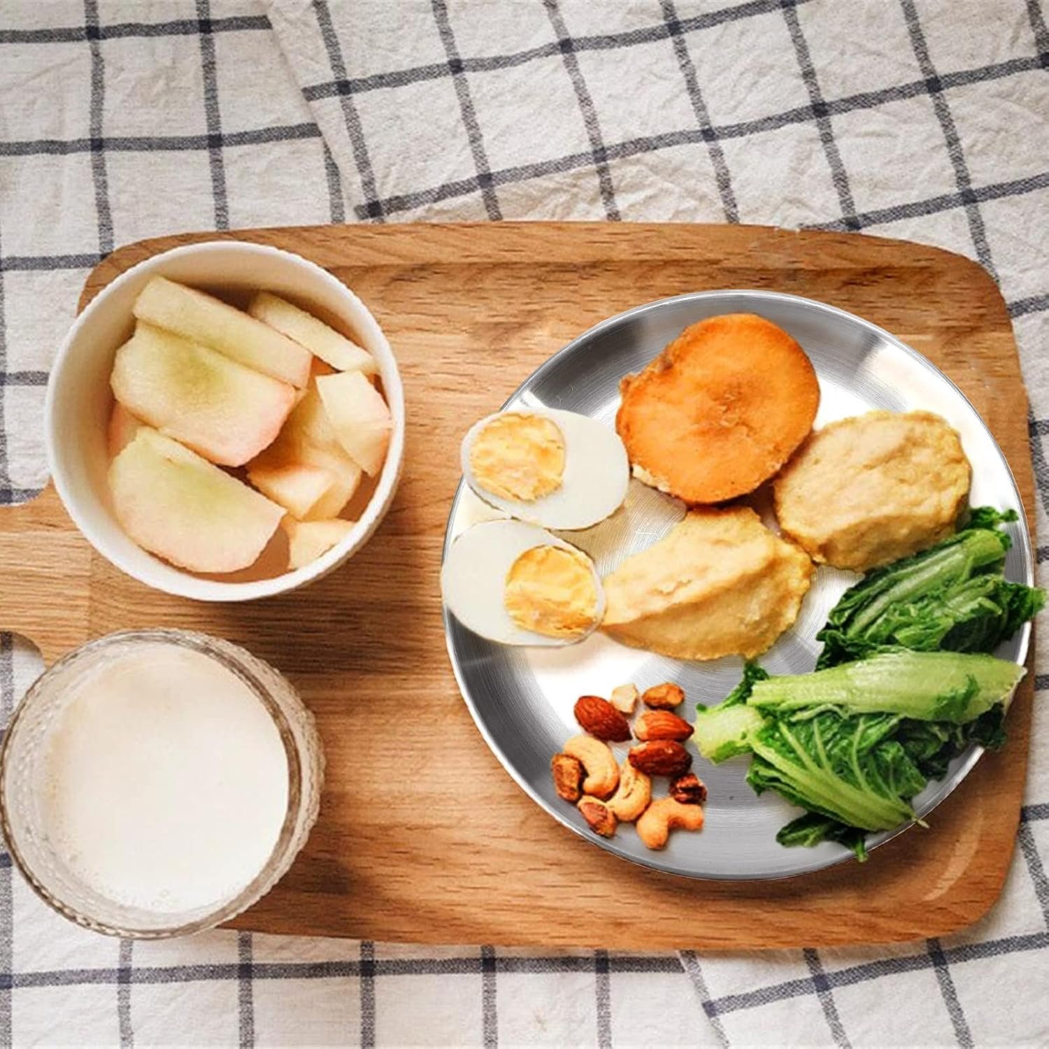 4-Piece 9" Stainless Steel Plates, Metal round Dinner Dishes for Adults, Reusable and Dishwasher Safe, Serving Camping Salad Plate for Home, Outdoor Camping, Snack and BBQ image number 2