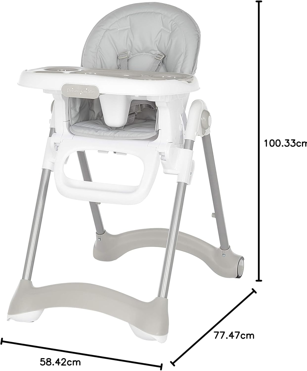 Dream on Me Solid Times High Chair for Babies and Toddlers in Grey, Multiple Recline and Height Positions, Lightweight Portable Baby High Chair, 5 Point Safety Harness, Easy to Clean Surface