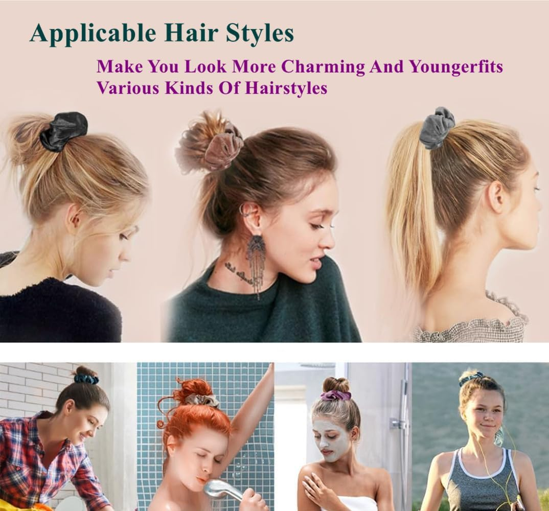12 Pcs Soft Hair Scrunchy Bobbles Elastic Hair Bands Ties Donut Hair Accessories for Women Ponytail Holder Velvet Vintage Scrunchies (12 Colors) image number 4