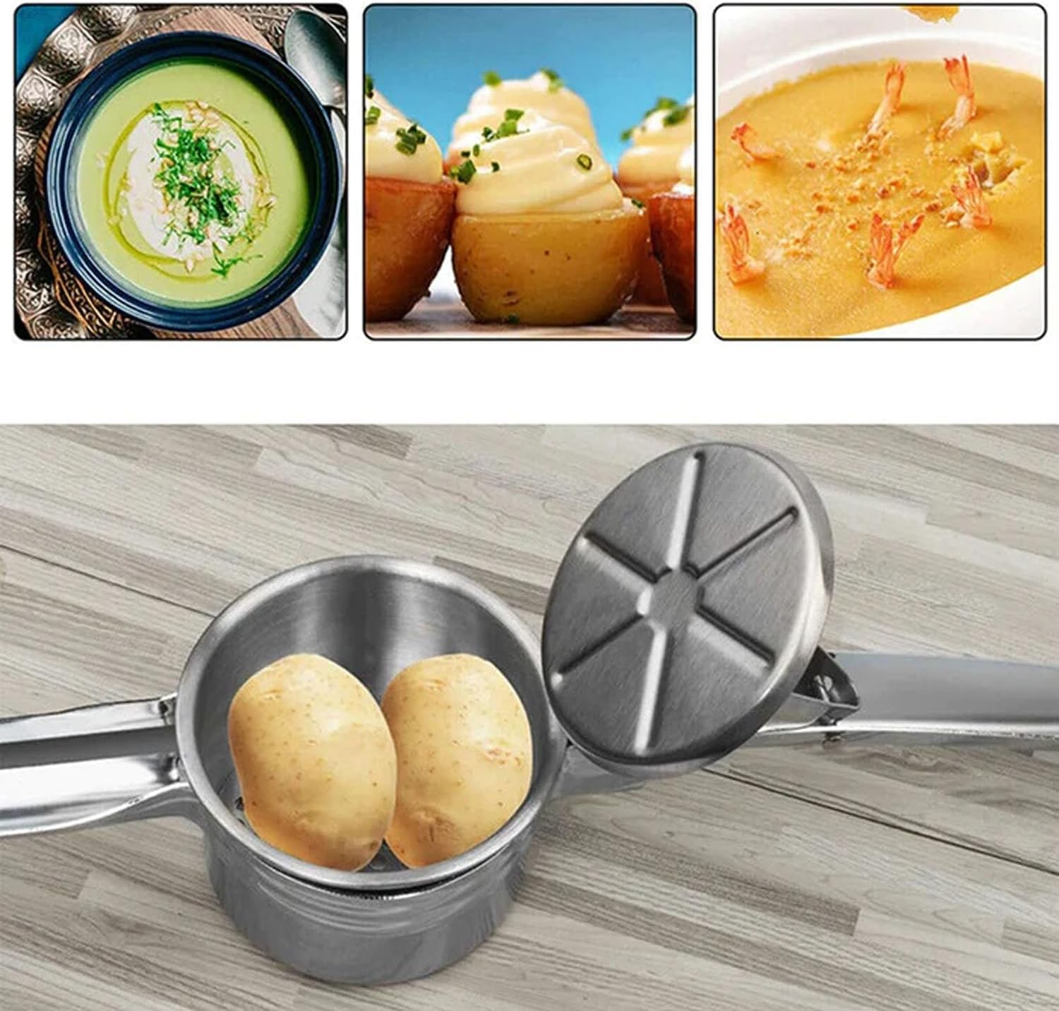 EZONEDEAL Stainless Steel Potato Ricer Heavy Duty Potatoes Masher with 3 Interchangeable Discs, Premium Grade Large Capacity Vegetable and Fruit Ricer for Purees,Fruit Juicer,Baby Food Press Squeezer image number 1