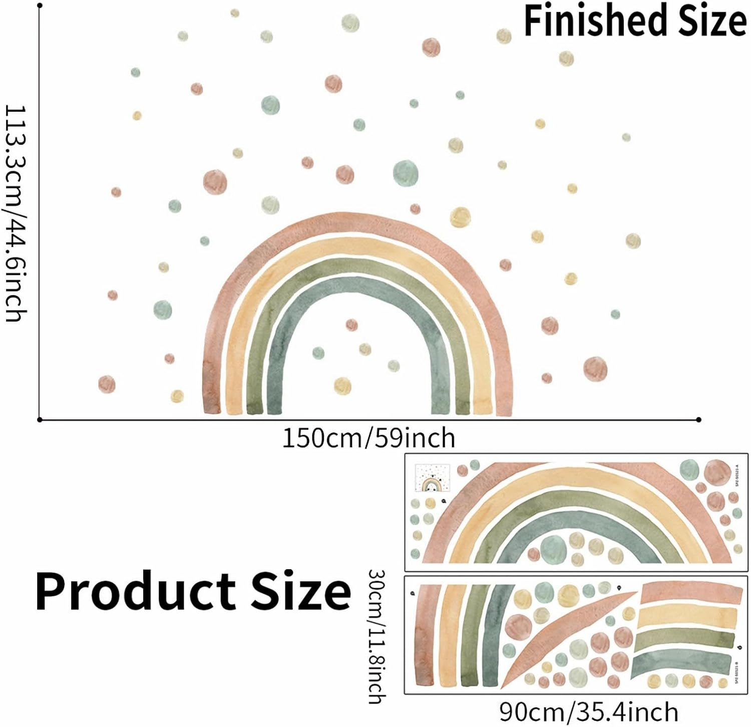 59 X 45 Inch Colorful Rainbow Wall Stickers, Sacinora Large Rainbow Polka Dots DIY Wall Decals Removable Vinyl Peel and Stick for Kids Baby Nursery Bedroom Playroom Preschool Toddler Room Art Decor