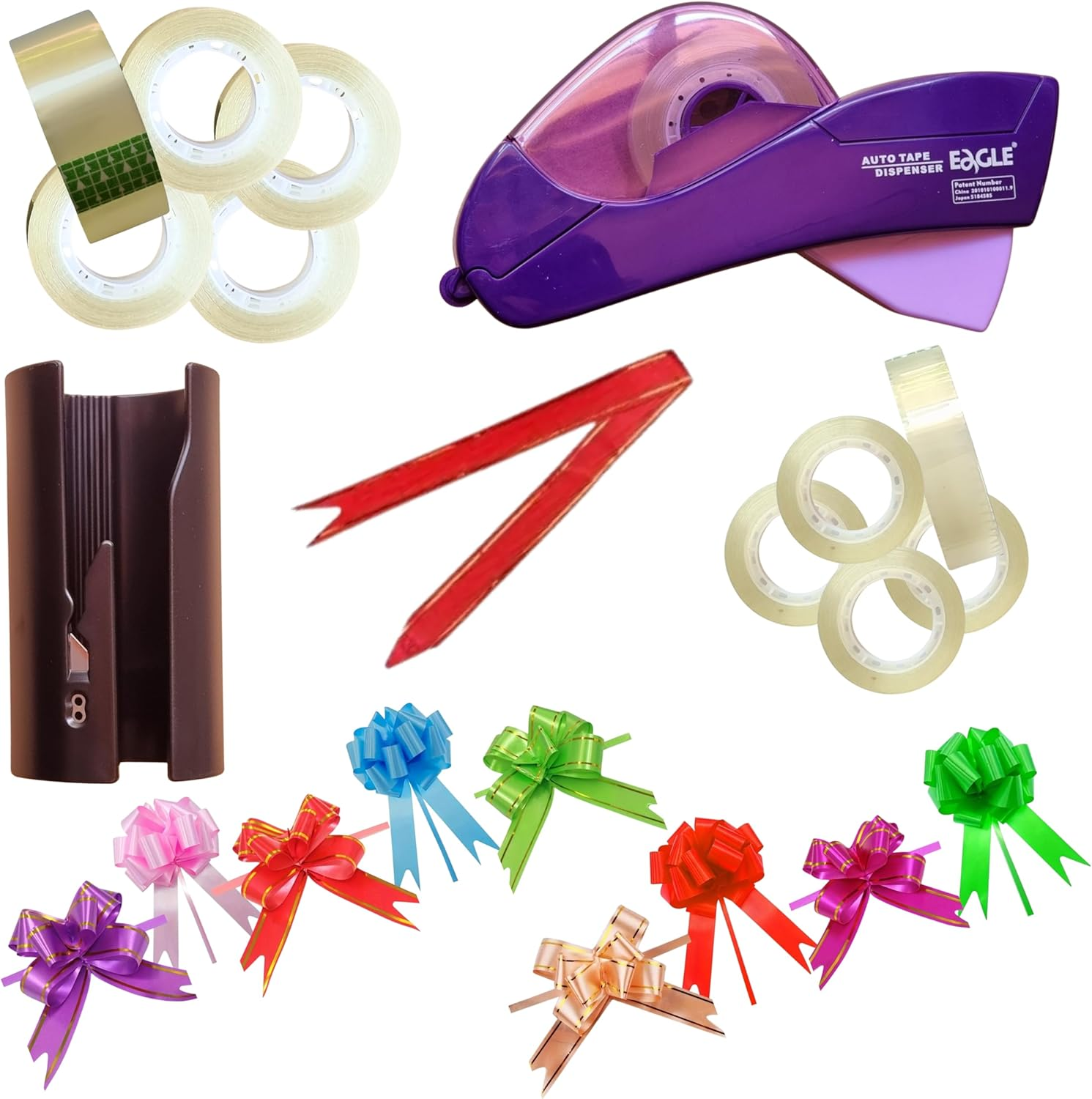 Semi Automatic Tape Dispenser 10 Tape Dispenser Refill Rolls, 1 Paper Cutter & 10 Pull Bows for Gift Wrapping & Packing for Valentine'S Day, Birthdays, Mother&rsquo;S Day, Office & Home Use (Dark Grey)