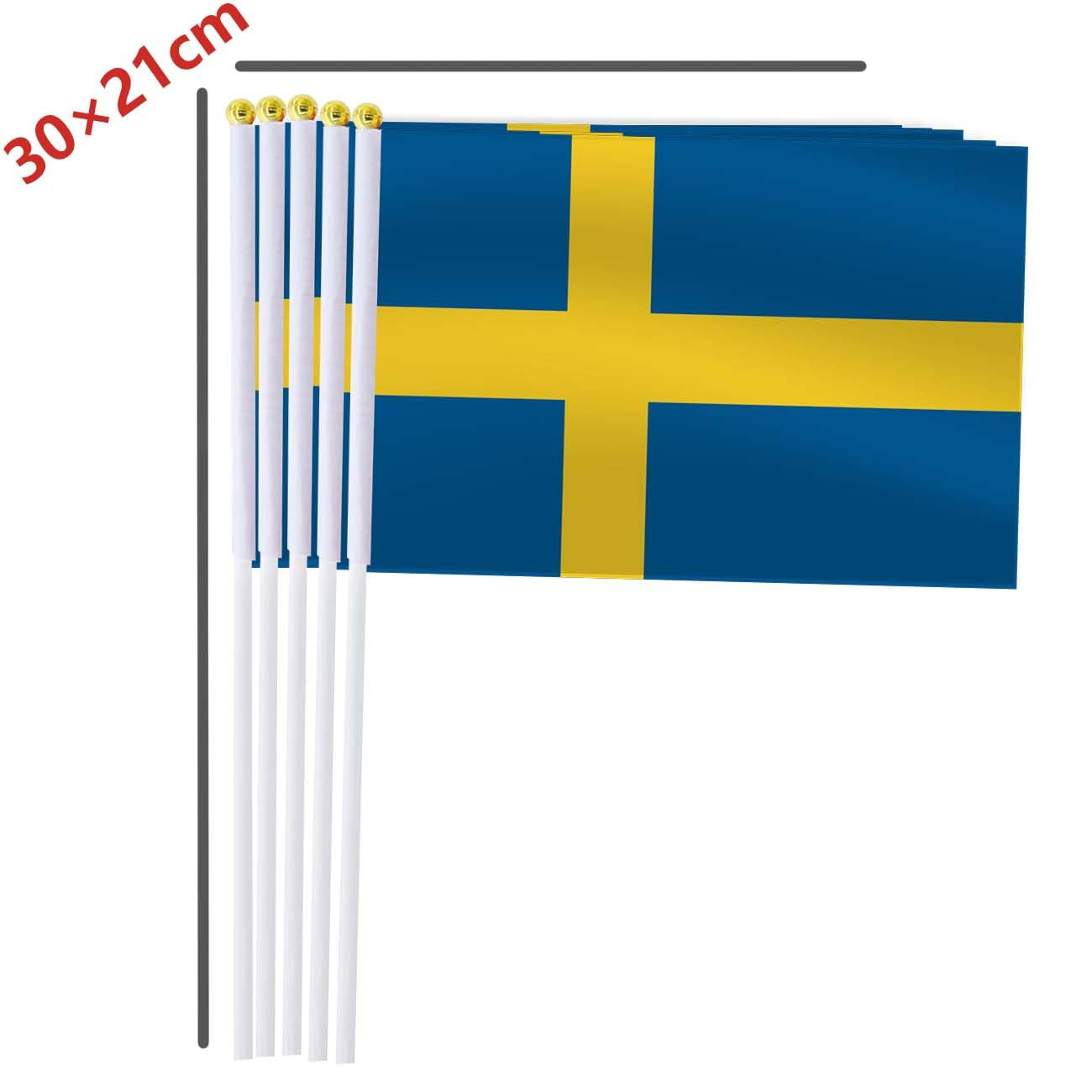 Sweden Handheld Small Flag Set,10 PCS 5&times;8 Inch Mini Swedes Hand Held Banner,Tiny Digital Printed Polyester Banner image number 2
