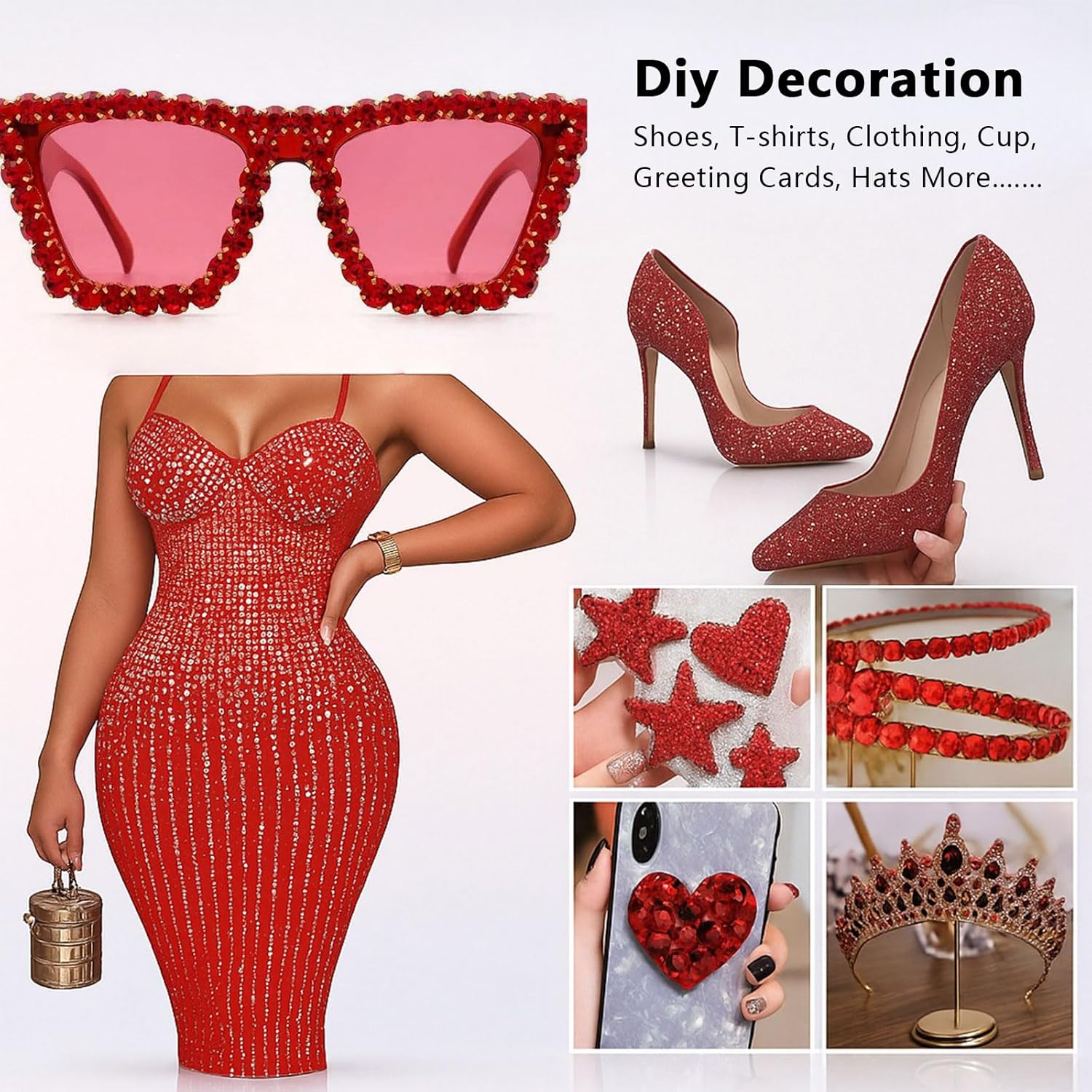 6616PCS Dark Red Hotfix Rhinestone Nail Charm Set SS6&ndash;SS30 Glass Crystal Flat Back Stones for DIY Decoration, Clothes, Shoes, and Nail Art Work with Fabric, Glass, Metal &ndash; SZTTY (Dark Red) - Dark Red image number 3