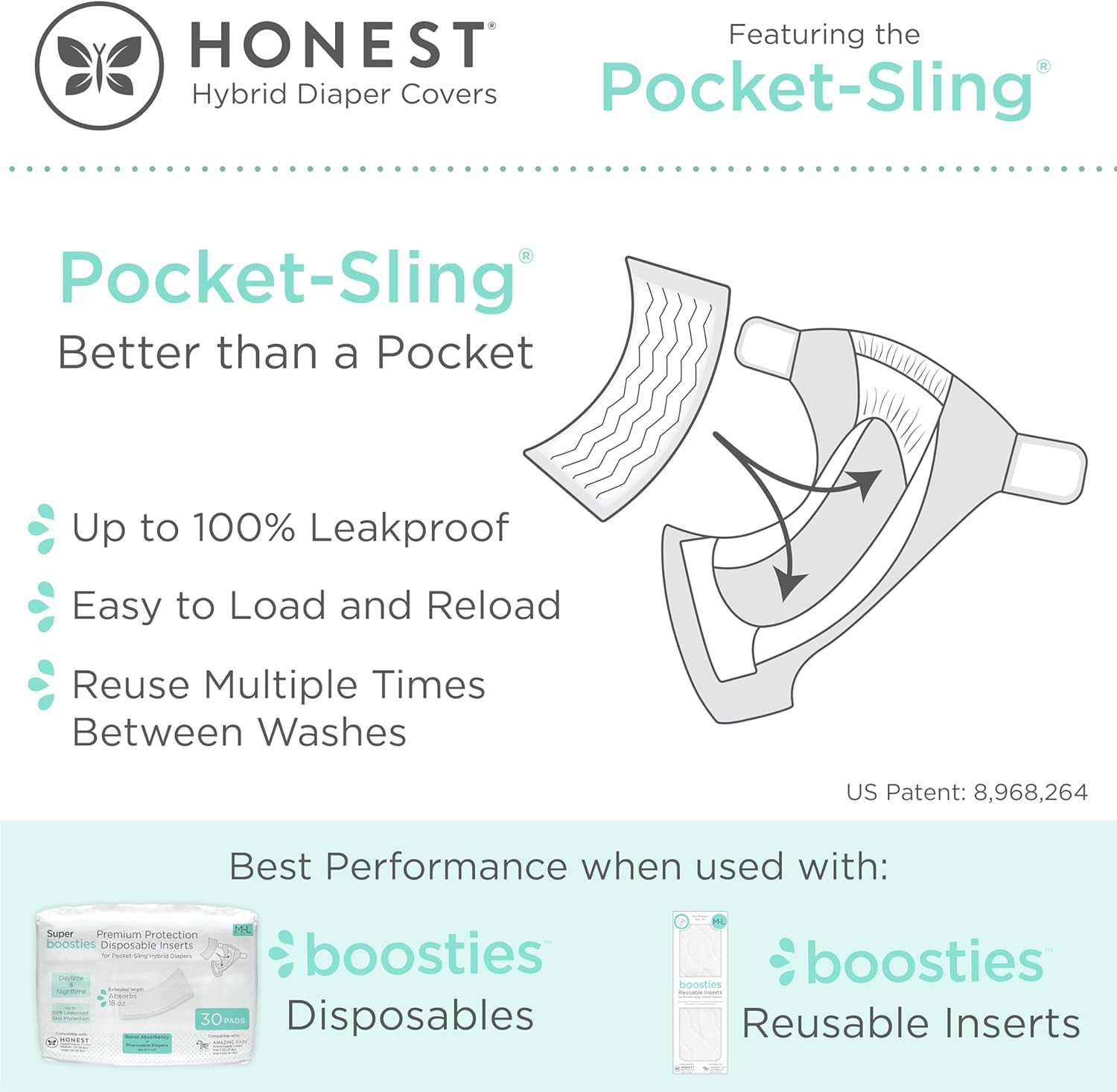 Boosties Cloth Diaper Reusable Inserts, Set of 10, Fits Honest Hybrid Diaper Cover, Fits Amazing Baby Smartnappy Cover, Pocket-Sling Compatible, 5 Tri-Fold & 5 Boosters, Size Small (11&rdquo; Length)