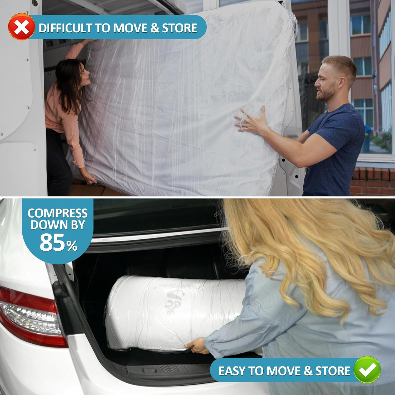 Large Vacuum Storage Bags Waterproof Sealable Vacuum Seal Mattress Bag with Zip Reusable Space Saver Bags for Mattress,Clothes, Compress Mattress by 85%, No Vacuum Pump (220X100Cm) image number 4