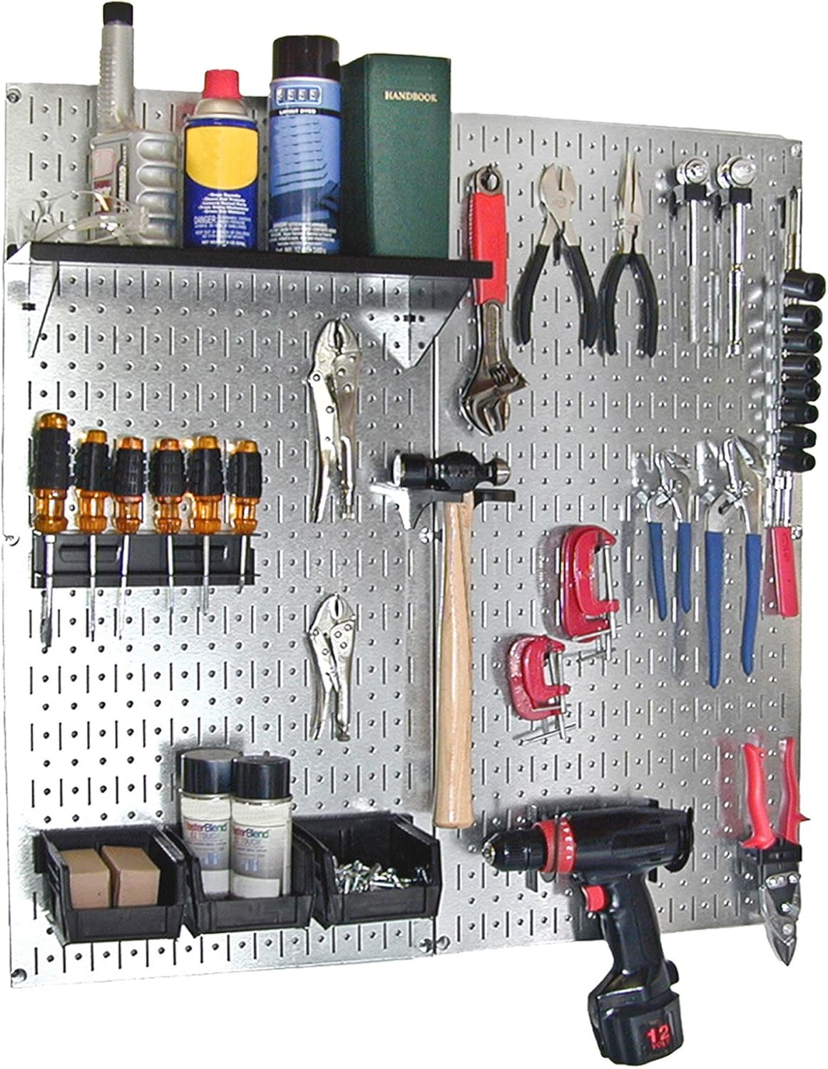 Wall Control 30-WGL-200 BB Metal Pegboard Utility Tool Organizer Storage Kit - Black Pegboard & Black Accessories