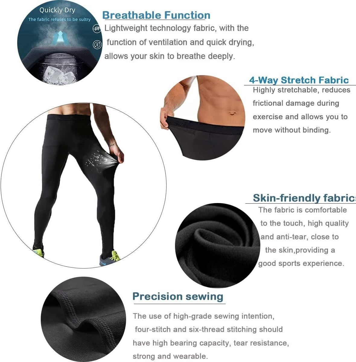 Men&rsquo;S Compression Pants Athletic Compression Leggings Sports Tights Fit Running Base Layer Workout Basketball Gym image number 4