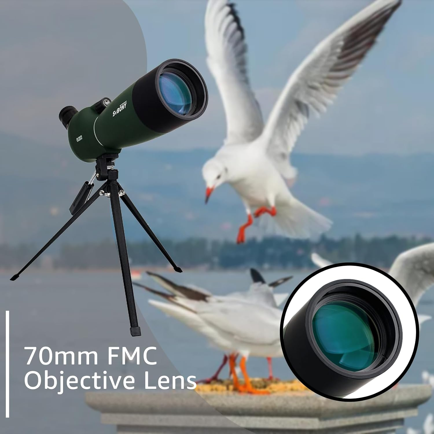 SVBONY SV28 25-75X70Mm Spotting Scope Telescope, Bak4 Prism, Spotter Scope for Target Bird Watching with Tabletop Tripod
